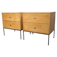 Midcentury Paul McCobb 2 Drawer #1503 Nightstands Blonde Lacquer T Pulls