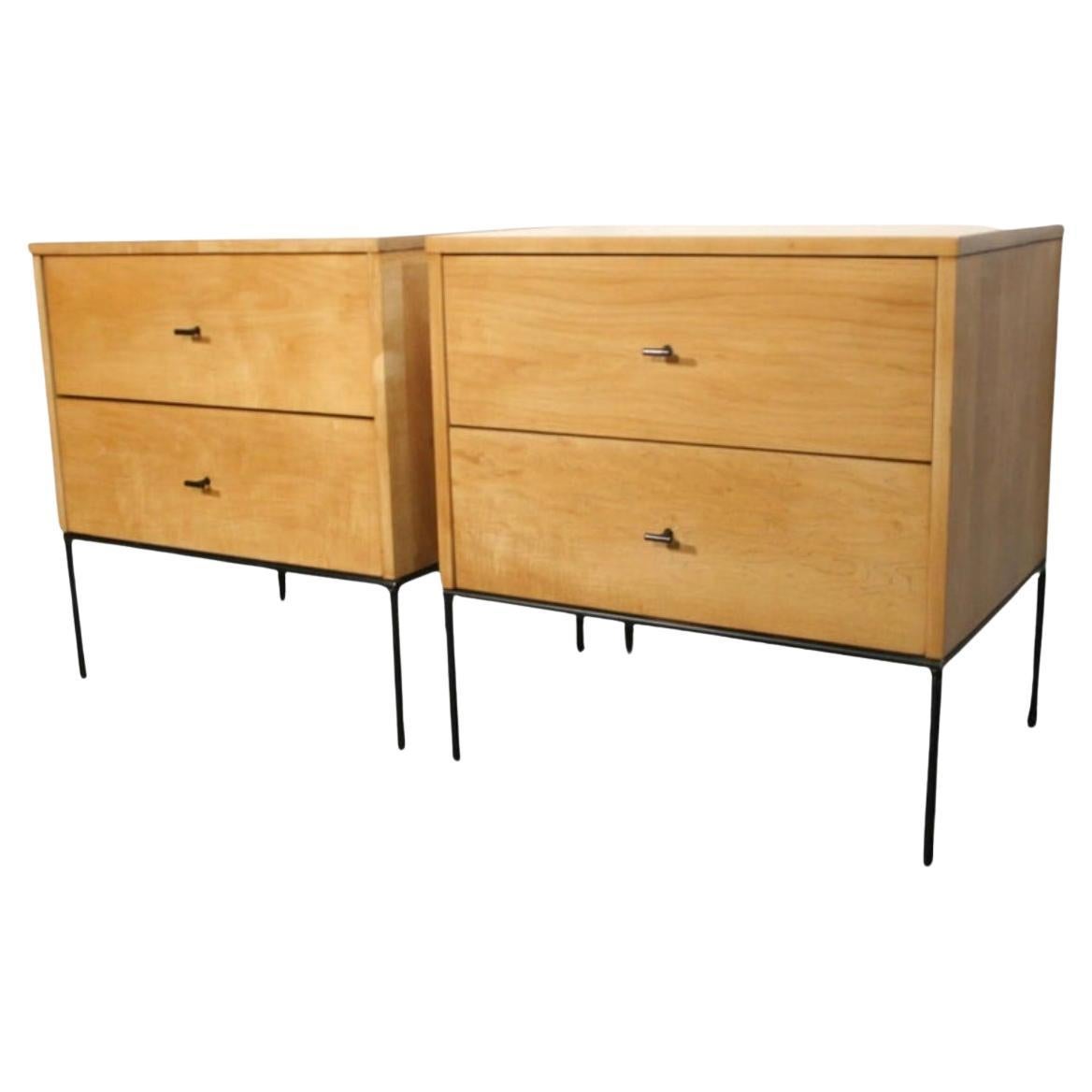 Midcentury Paul McCobb 2 Drawer #1503 Nightstands Blonde Lacquer T Pulls