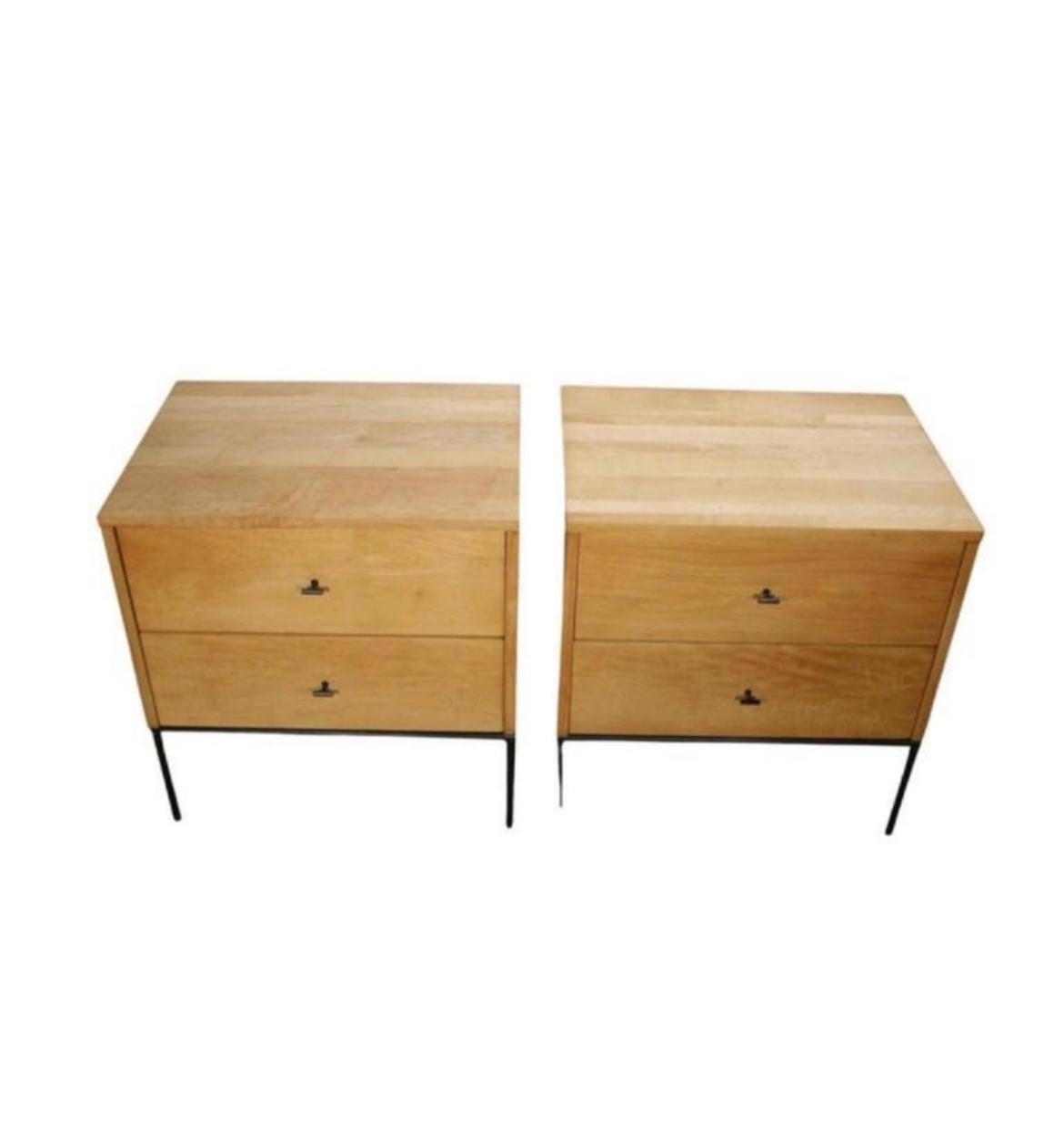 Mid-Century Modern Midcentury Paul McCobb 2 Drawer #1503 Nightstands Blonde maple T Pulls