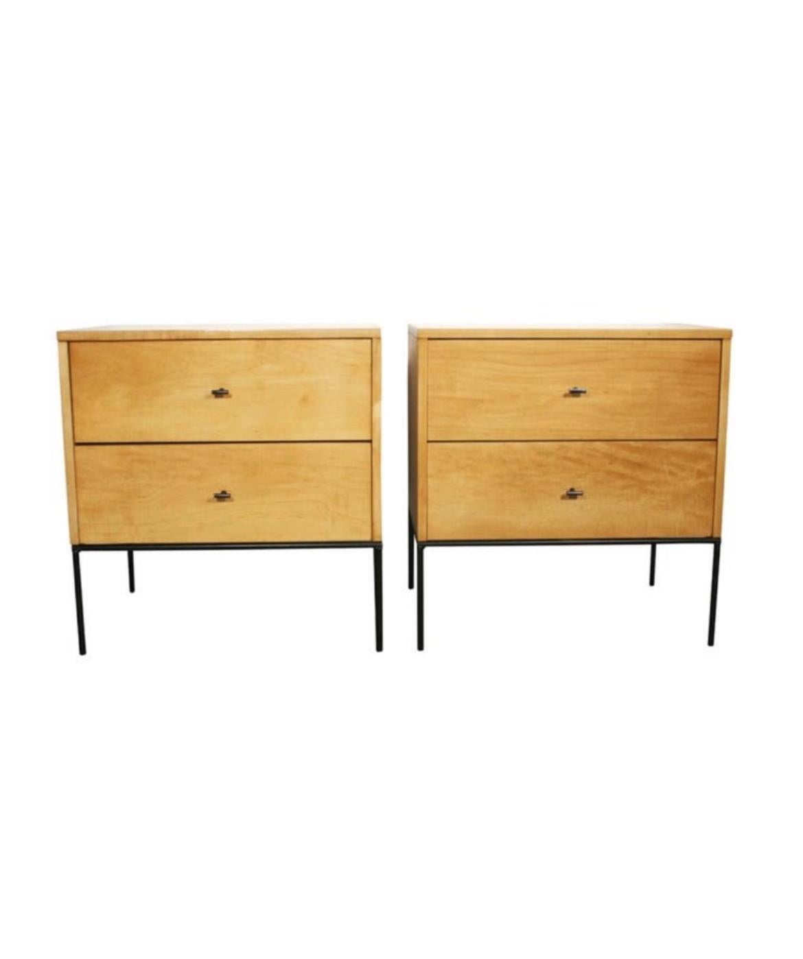Midcentury Paul McCobb 2 Drawer #1503 Nightstands Blonde maple T Pulls In Good Condition In BROOKLYN, NY