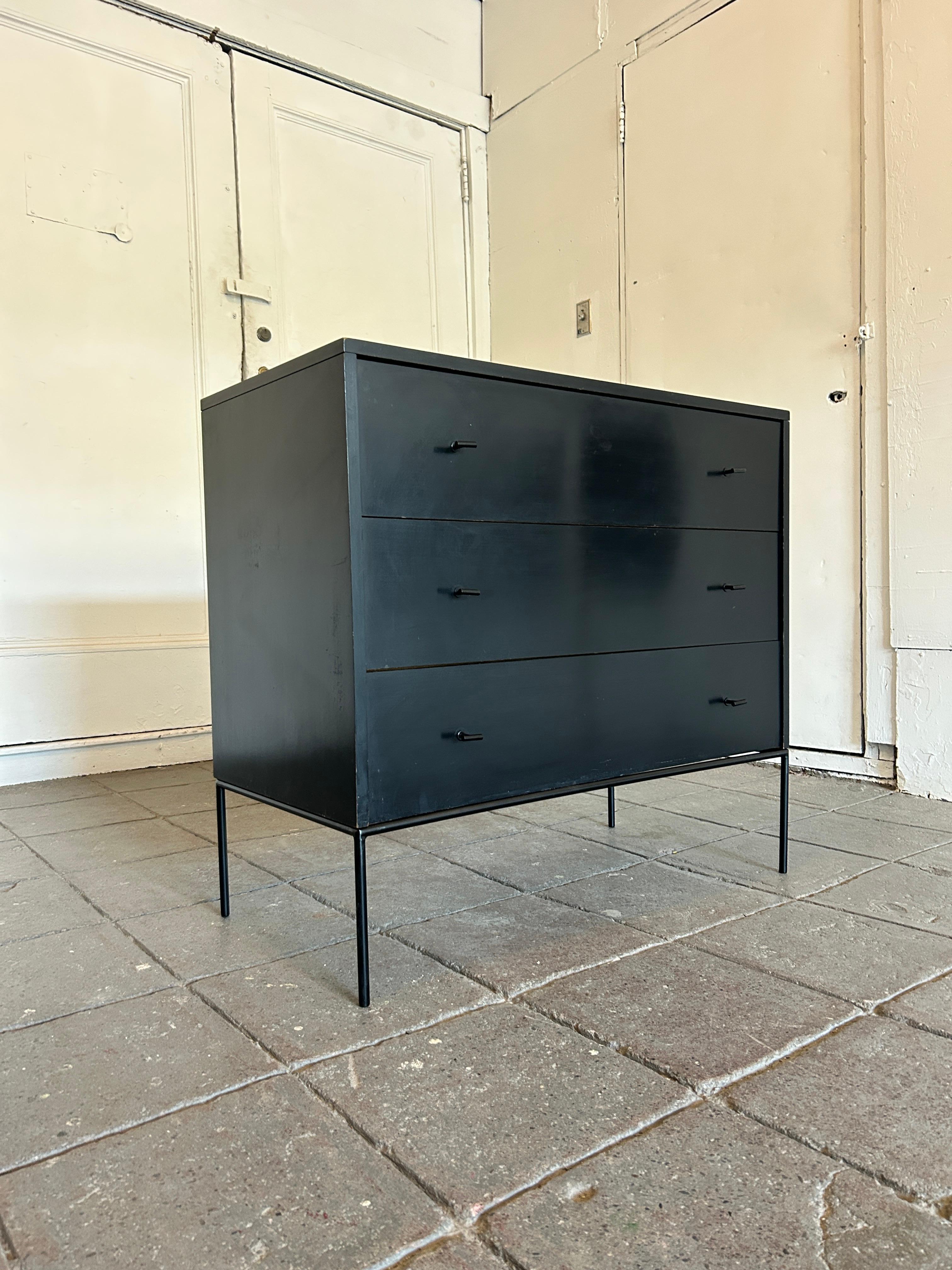 Midcentury Paul McCobb 3 Drawer Black Dresser T Pulls and Iron Base 4