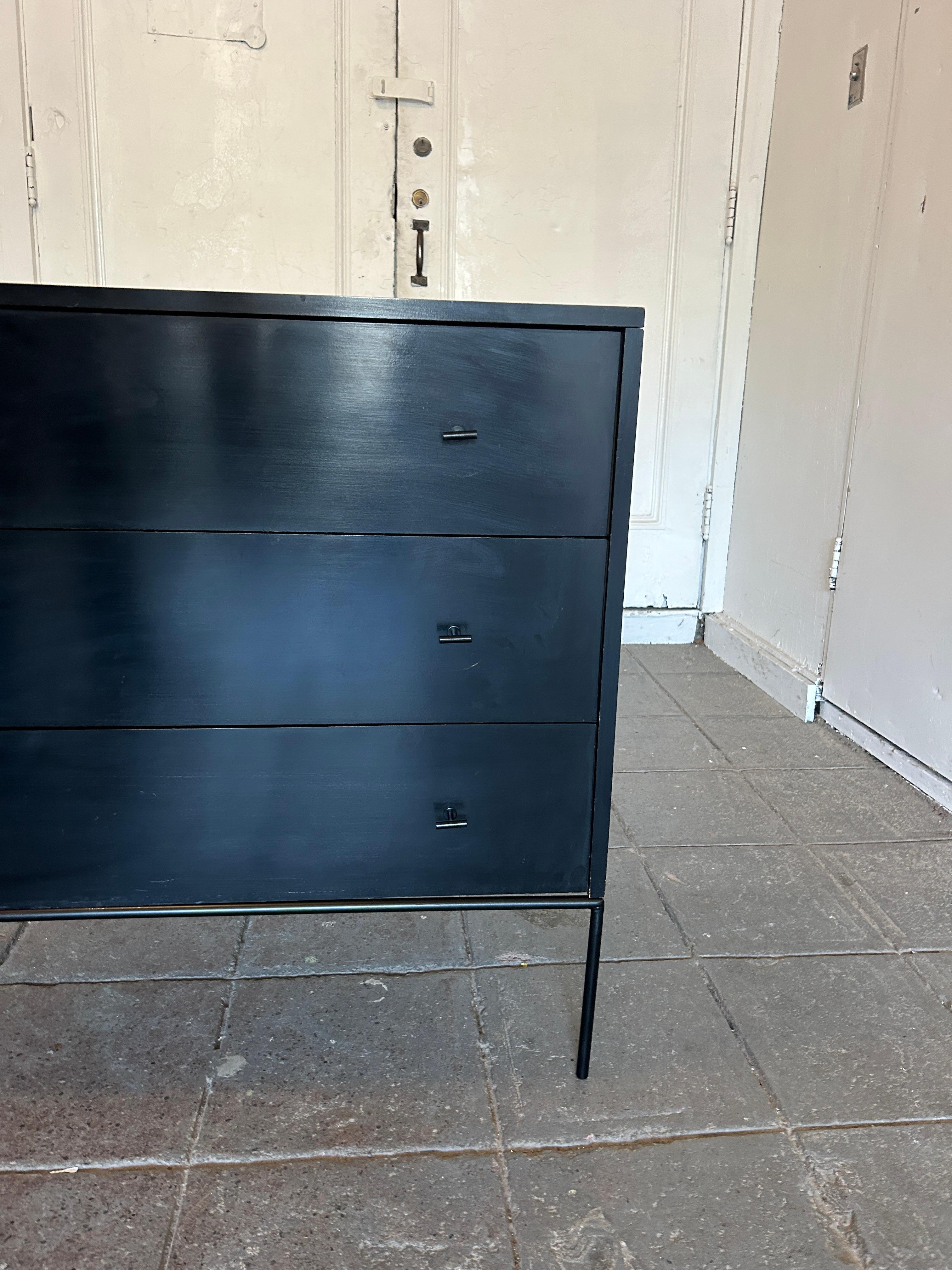 American Midcentury Paul McCobb 3 Drawer Black Dresser T Pulls and Iron Base