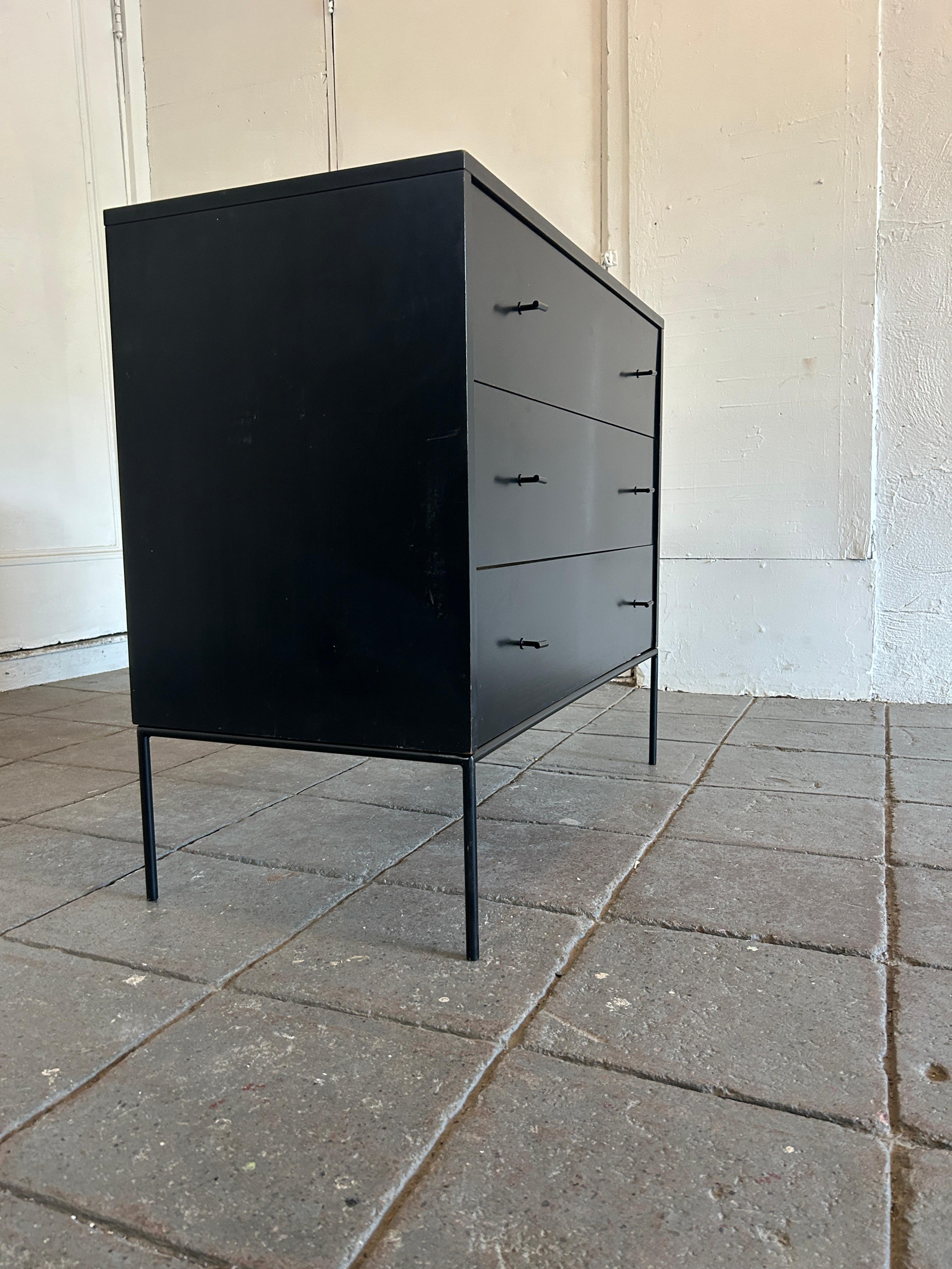 Woodwork Midcentury Paul McCobb 3 Drawer Black Dresser T Pulls and Iron Base