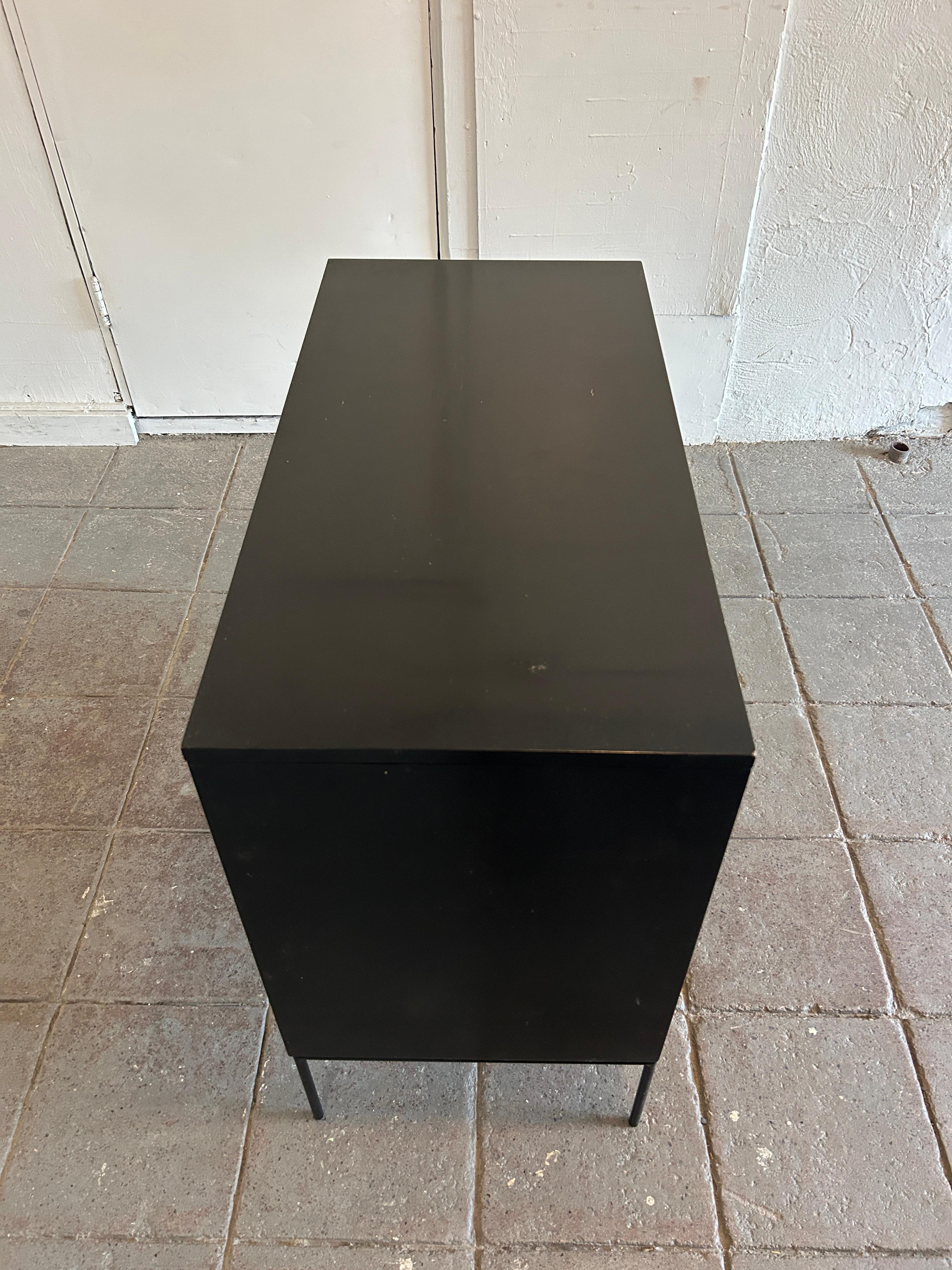 Midcentury Paul McCobb 3 Drawer Black Dresser T Pulls and Iron Base In Good Condition In Brooklyn, NY