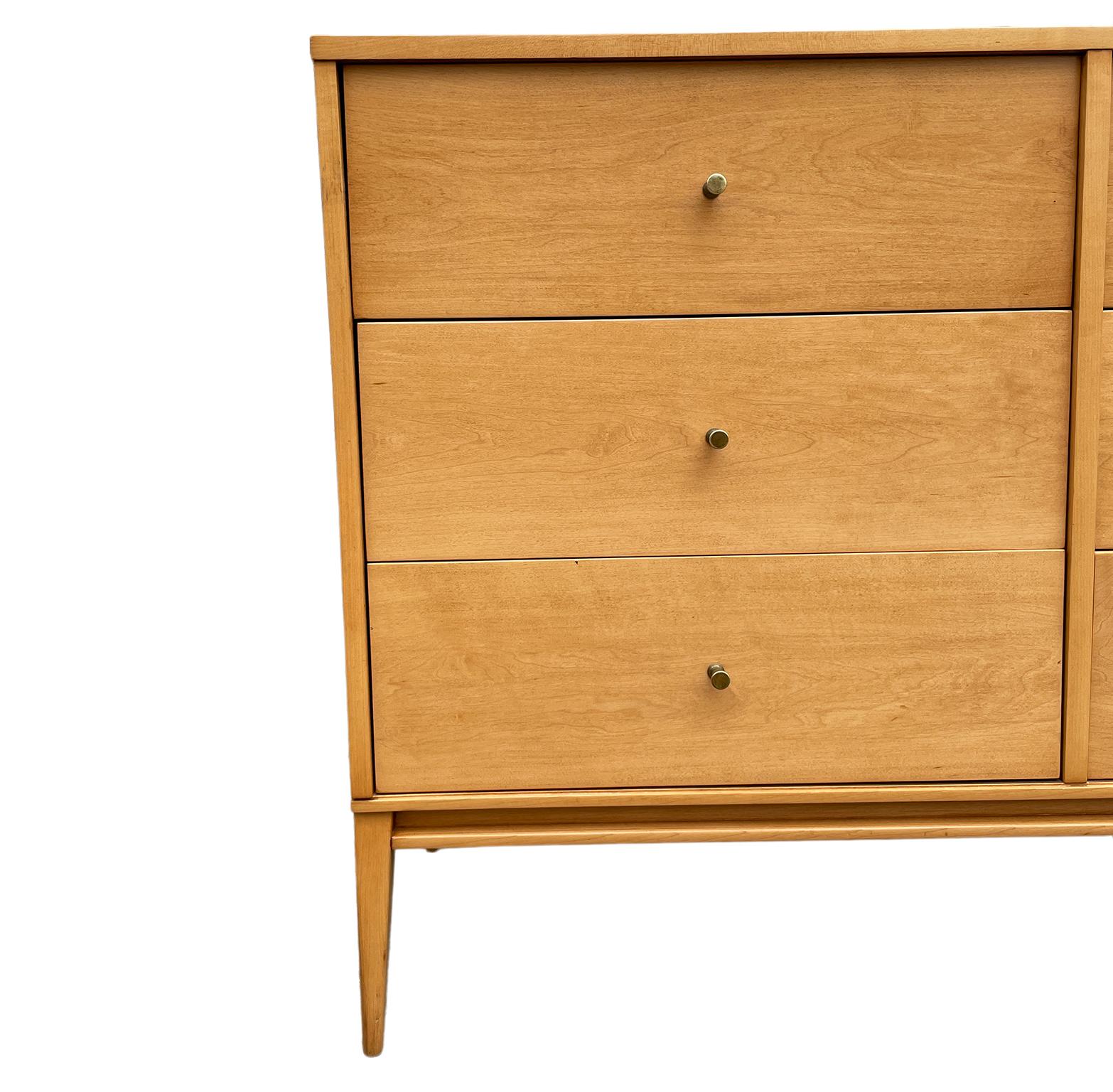 Midcentury Paul McCobb 6 Drawer Cabinet Dresser Credenza Blonde Maple Brass 6
