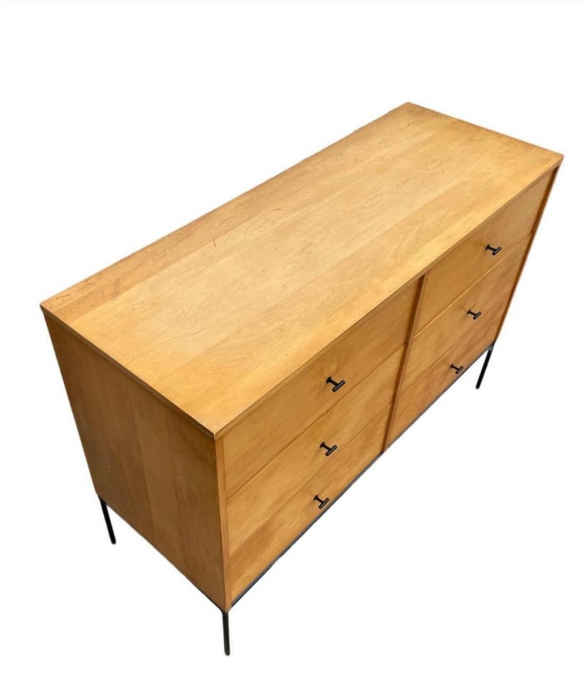 Mid-Century moderno Credenza a 6 cassetti Paul McCobb del Medioevo #1509 Acero biondo T Pulls in vendita