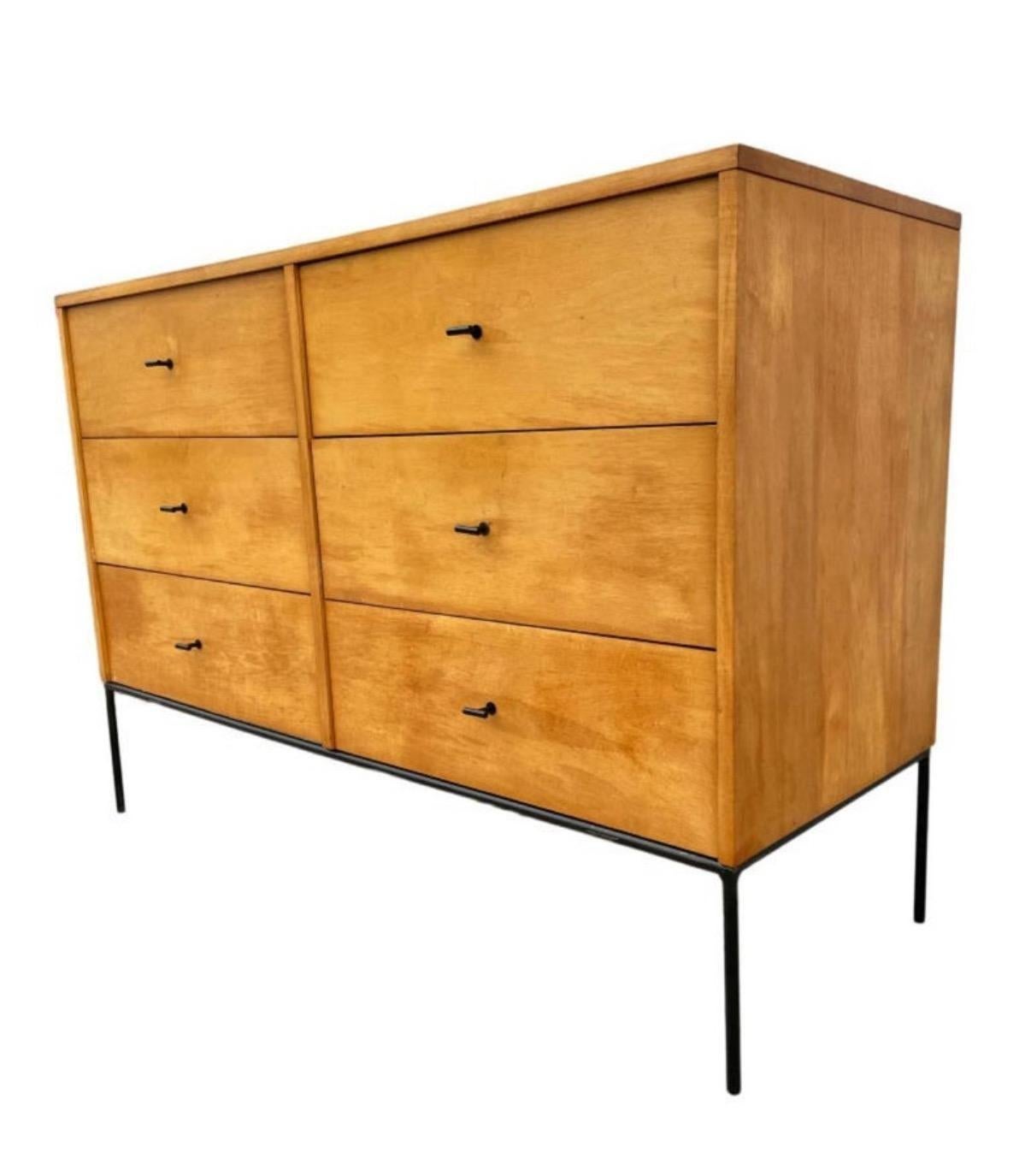 Americano Credenza a 6 cassetti Paul McCobb del Medioevo #1509 Acero biondo T Pulls in vendita