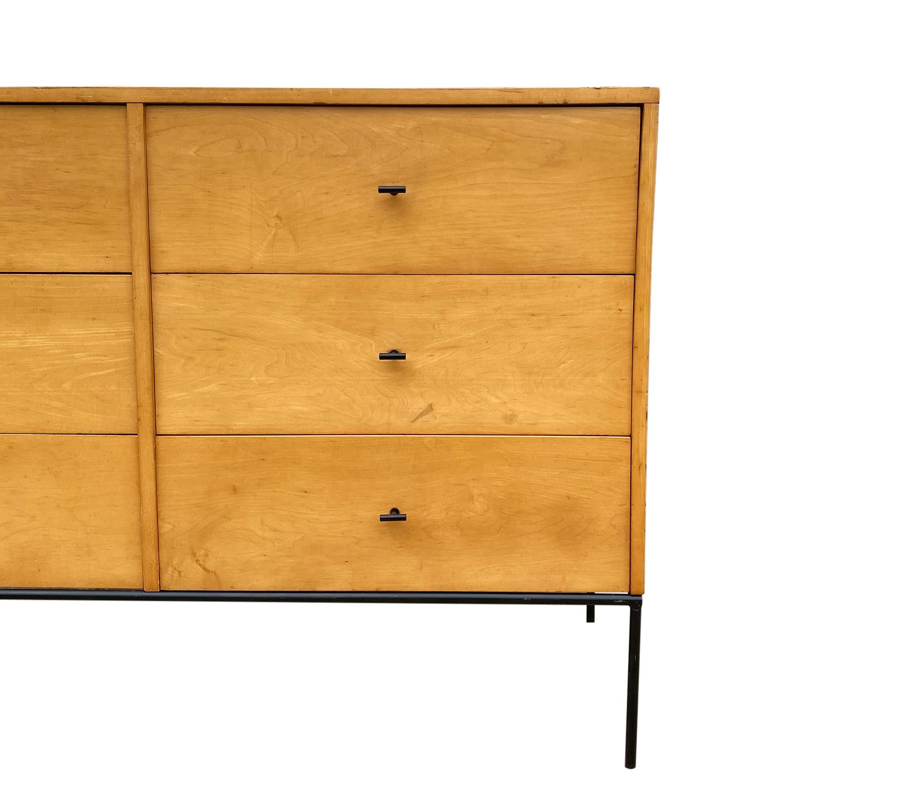 Midcentury Paul McCobb 6 drawer Dresser Credenza #1509 Blonde Maple T Pulls In Good Condition In BROOKLYN, NY
