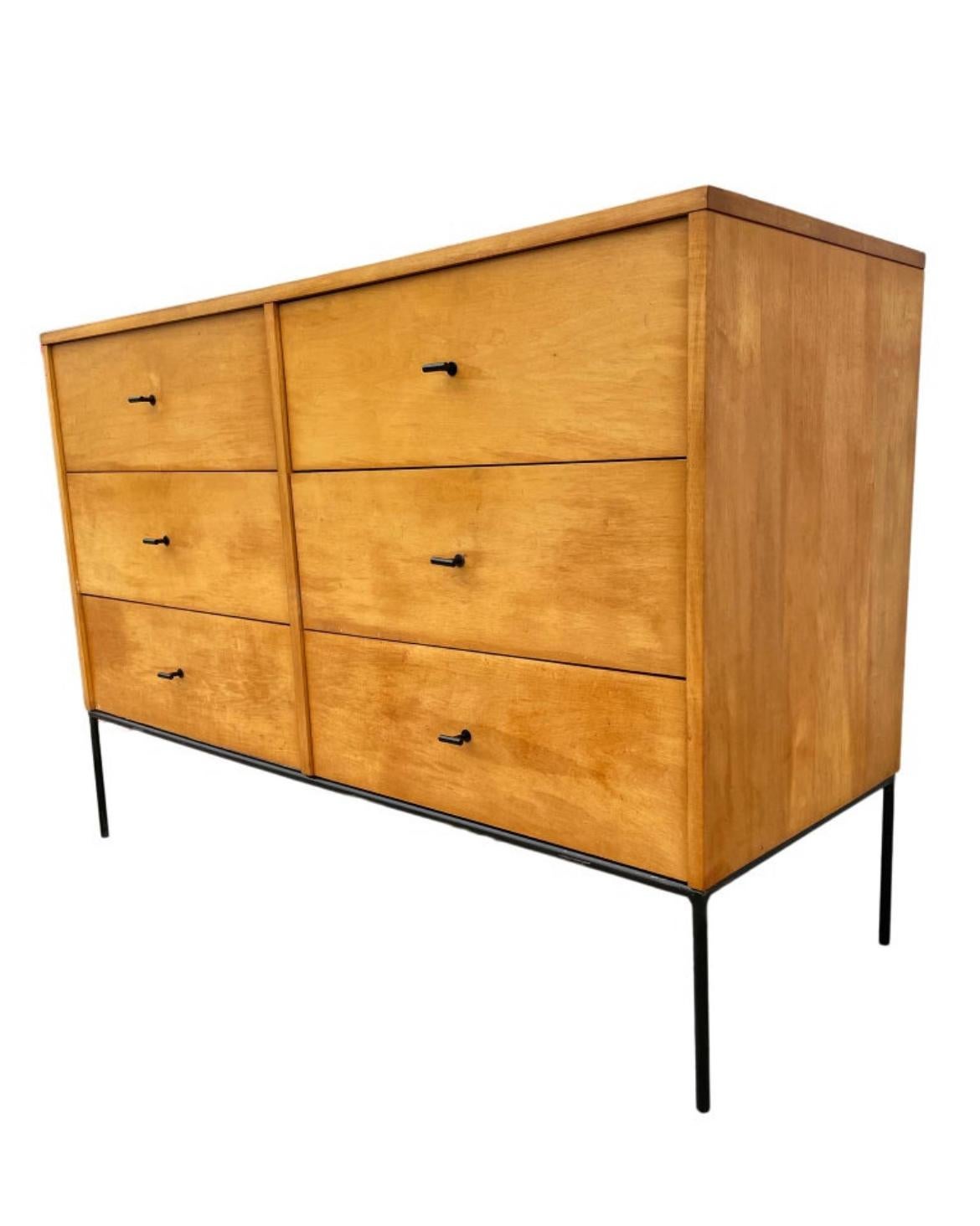 Woodwork Midcentury Paul McCobb 6 Drawer Dresser Credenza #1509 Blonde Maple T Pulls For Sale