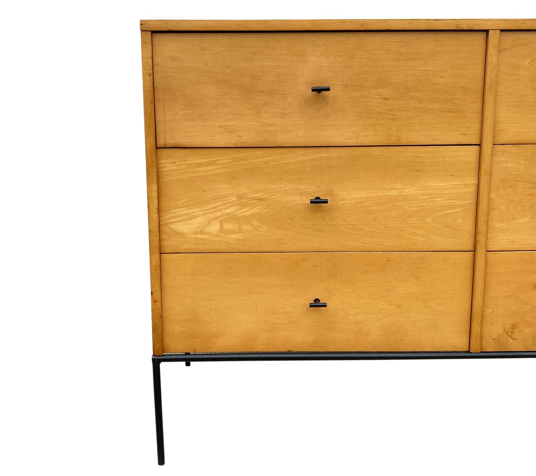 Midcentury Paul McCobb 6 Drawer Dresser Credenza #1509 Blonde Maple T Pulls In Good Condition In BROOKLYN, NY