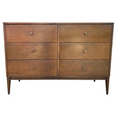 Midcentury Paul McCobb 6 Drawer Dresser Credenza #1509 Walnut finish Brass pulls