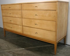 Midcentury Paul McCobb 8-Drawer Dresser Credenza #1507 Blonde Maple Brass