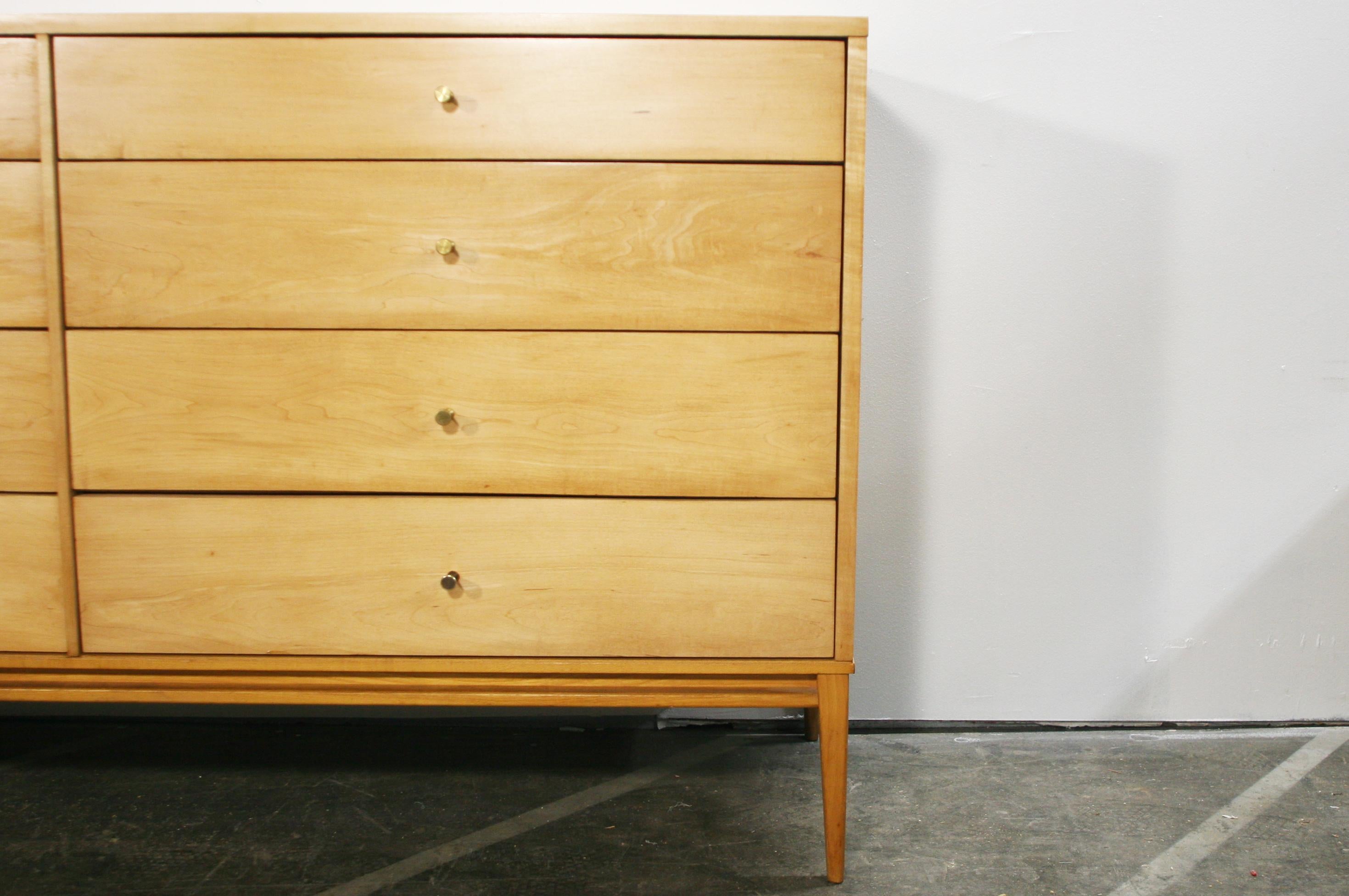 Mid-Century Modern Midcentury Paul McCobb 8-Drawer Dresser Credenza #1507 Blonde Maple Brass