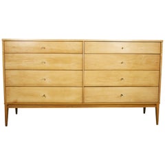 Midcentury Paul McCobb 8-Drawer Dresser Credenza #1507 Blonde Maple Brass