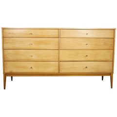 Midcentury Paul McCobb 8-Drawer Dresser Credenza #1507 Blonde Maple Brass