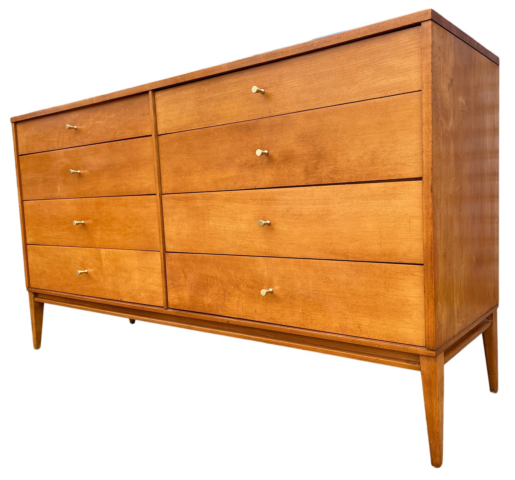 Mid-Century Modern Midcentury Paul McCobb 8-Drawer Dresser Credenza #1507 Blonde Maple Brass Pulls