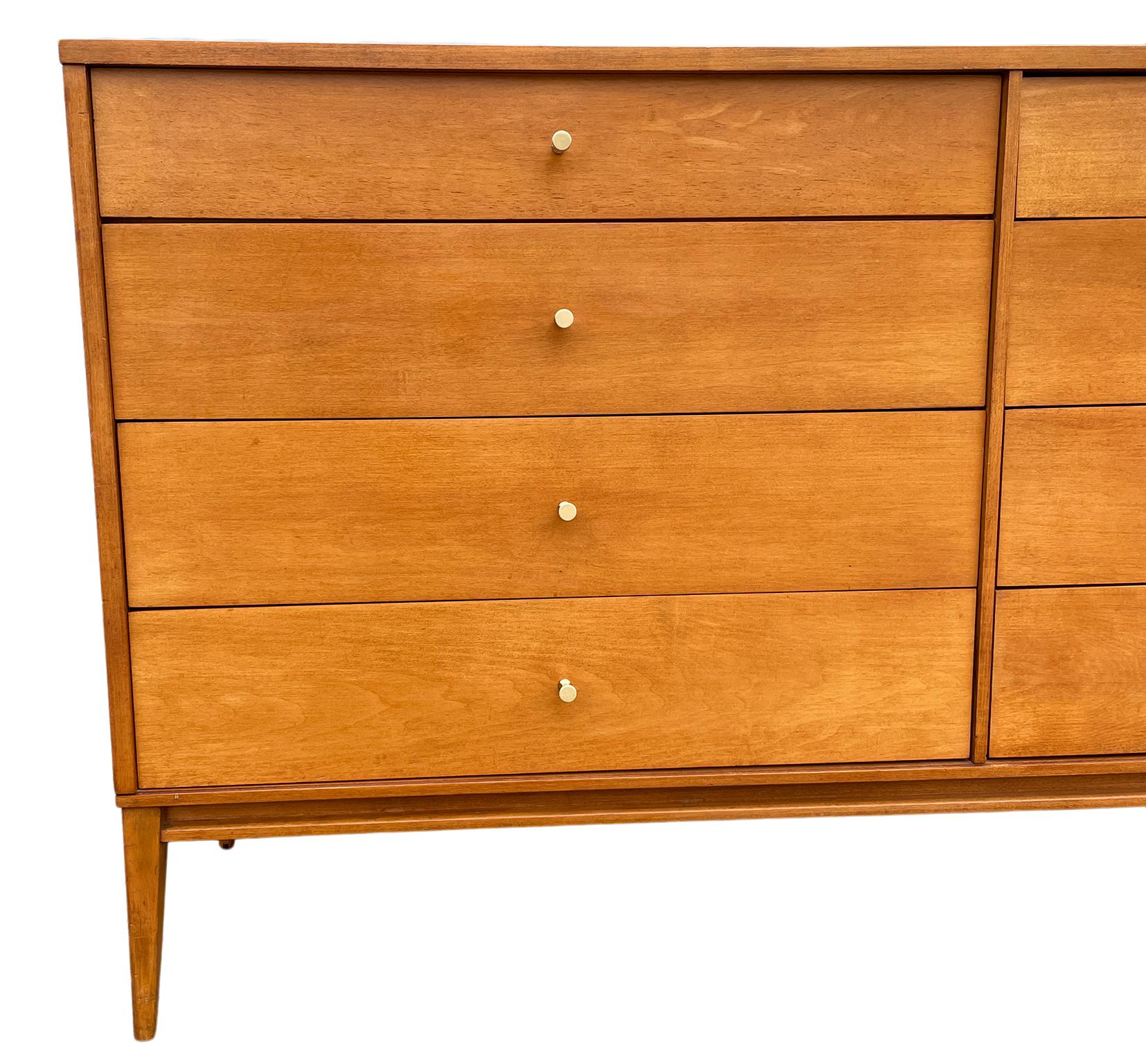 Woodwork Midcentury Paul McCobb 8-Drawer Dresser Credenza #1507 Blonde Maple Brass Pulls