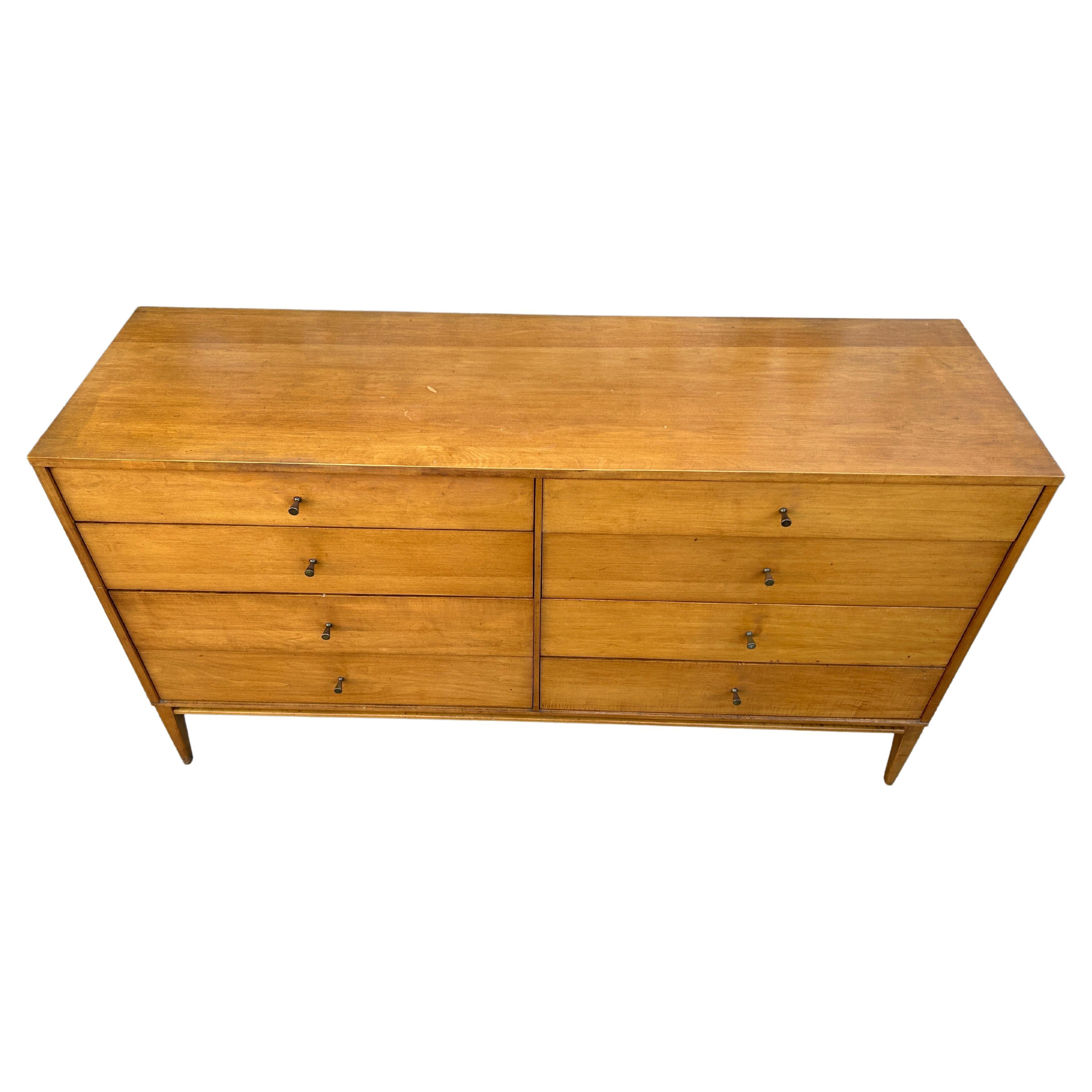 Woodwork Mid-Century Paul McCobb 8-Drawer Dresser Credenza #1507 Blonde Maple Brass Pulls For Sale