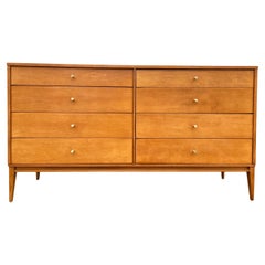 Midcentury Paul McCobb 8-Drawer Dresser Credenza #1507 Blonde Maple Brass Pulls