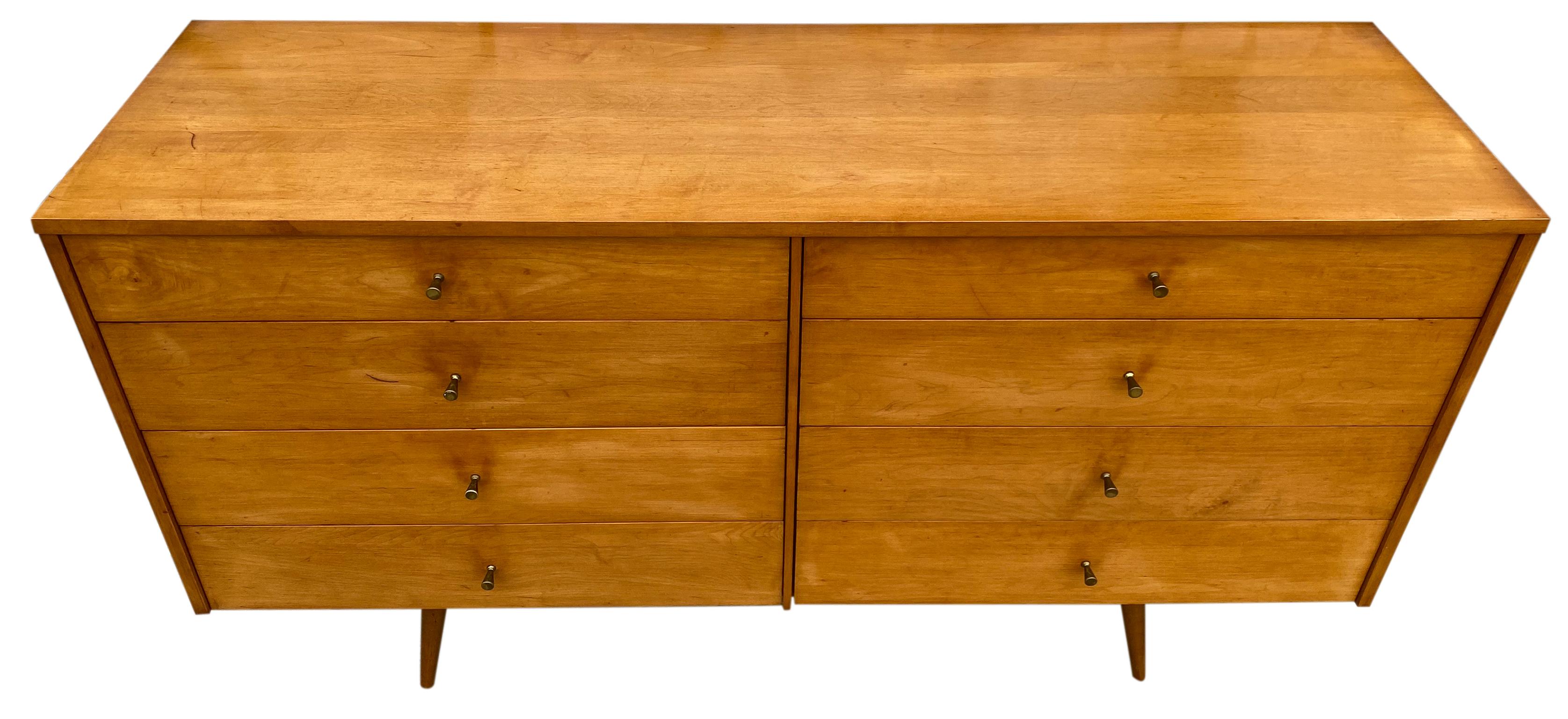 Mid-Century Modern Midcentury Paul McCobb 8-Drawer Dresser Credenza #1507 Maple Brass Blonde Finish