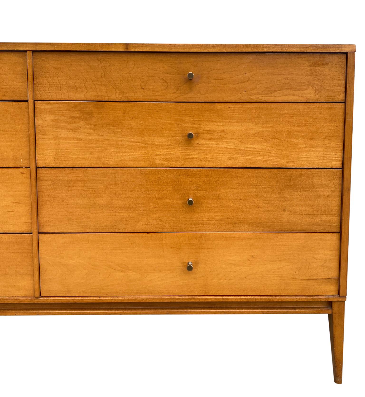 Mid-Century Modern Midcentury Paul McCobb 8-Drawer Dresser Credenza #1507 Maple Brass Blonde Finish