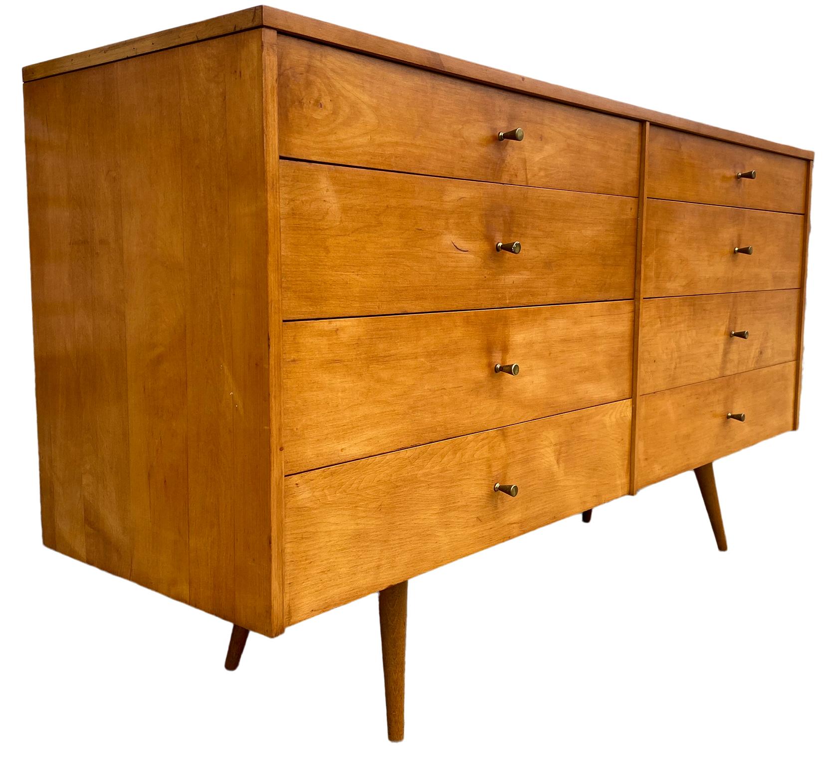 American Midcentury Paul McCobb 8-Drawer Dresser Credenza #1507 Maple Brass Blonde Finish