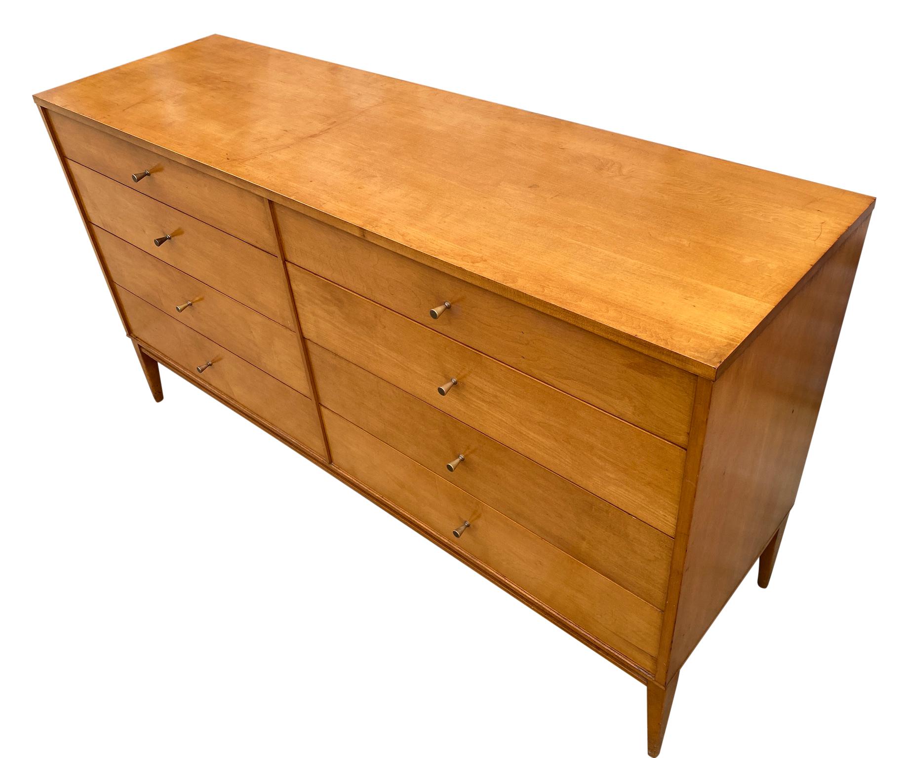 American Midcentury Paul McCobb 8-Drawer Dresser Credenza #1507 Maple Brass Blonde Finish