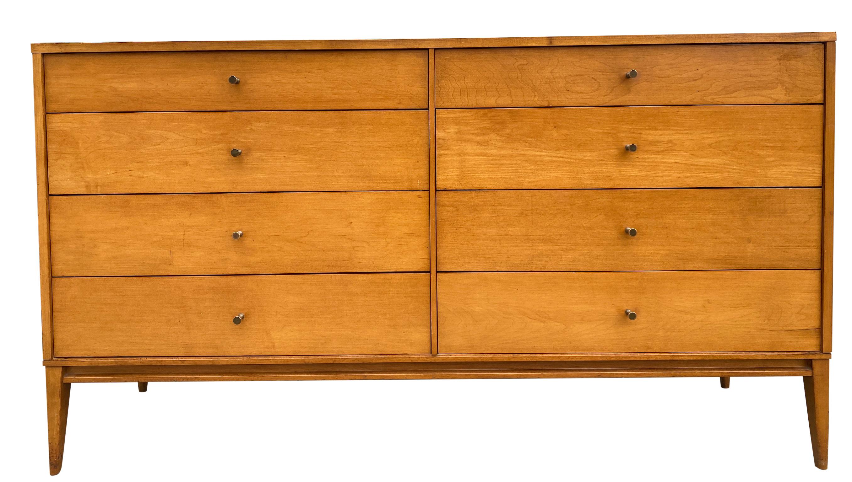 20th Century Midcentury Paul McCobb 8-Drawer Dresser Credenza #1507 Maple Brass Blonde Finish
