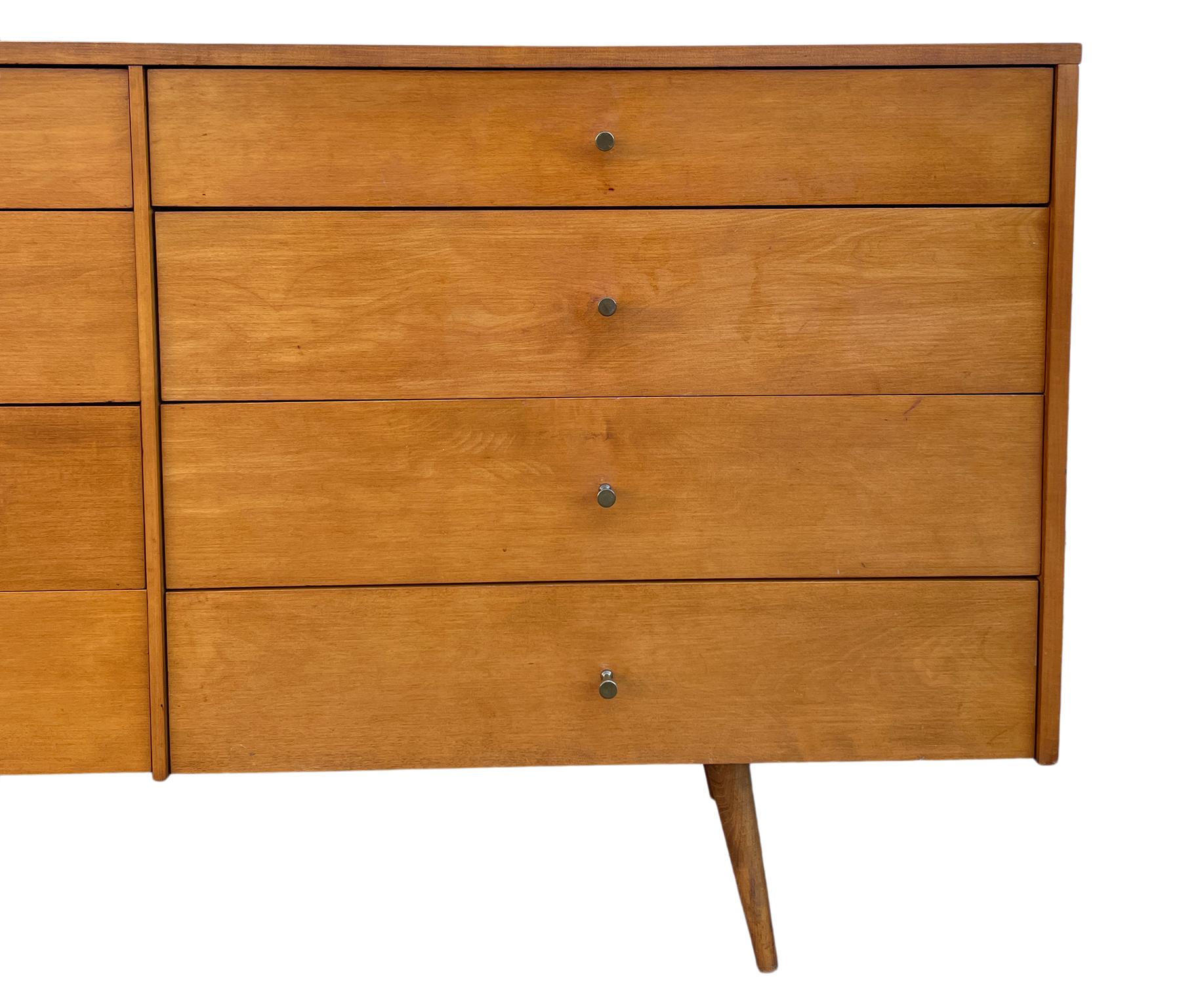 20th Century Midcentury Paul McCobb 8-Drawer Dresser Credenza #1507 Maple Brass Blonde Finish