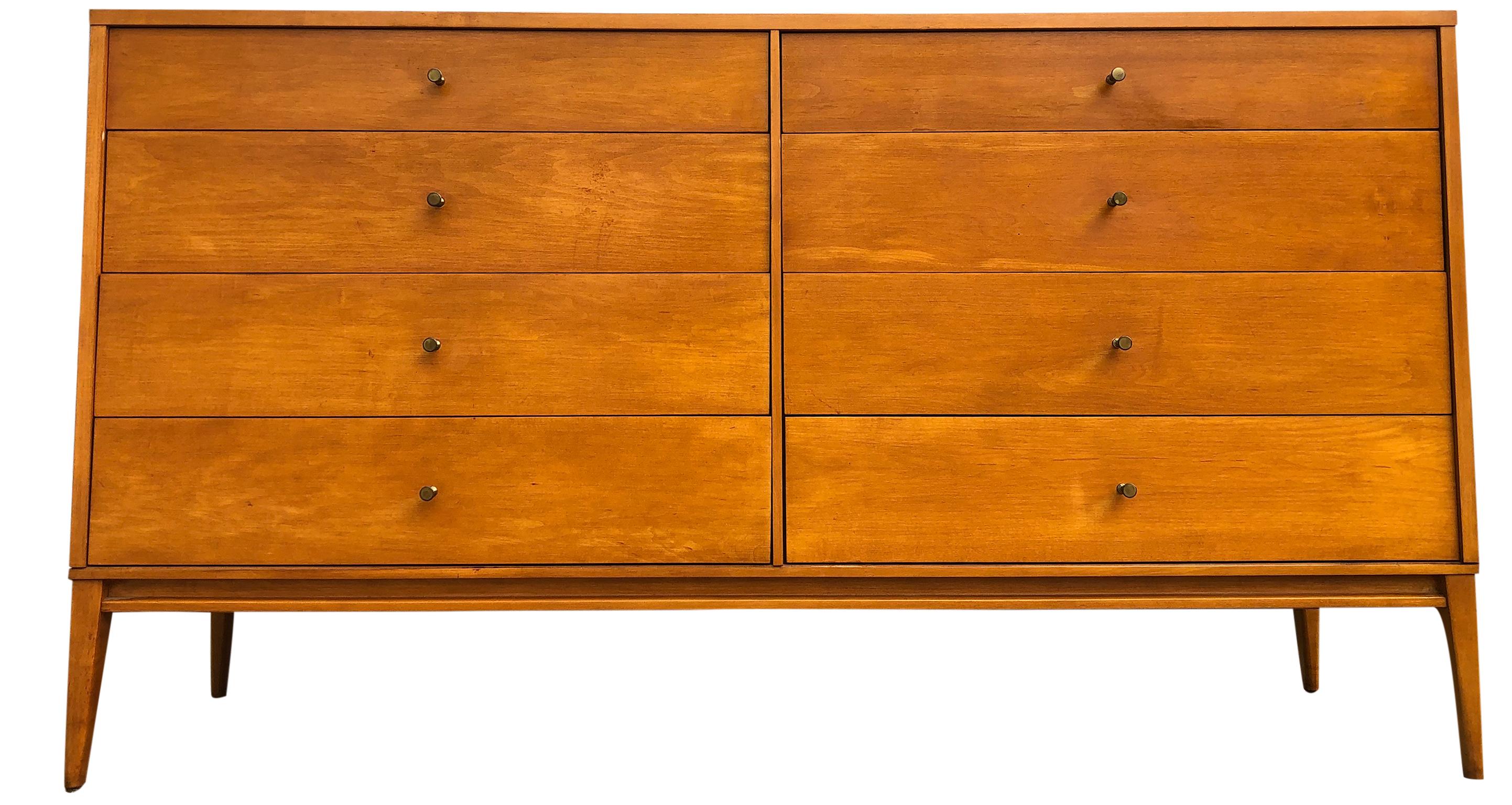 Mid-Century Modern Midcentury Paul McCobb 8-Drawer Dresser Credenza #1507 Maple Brass