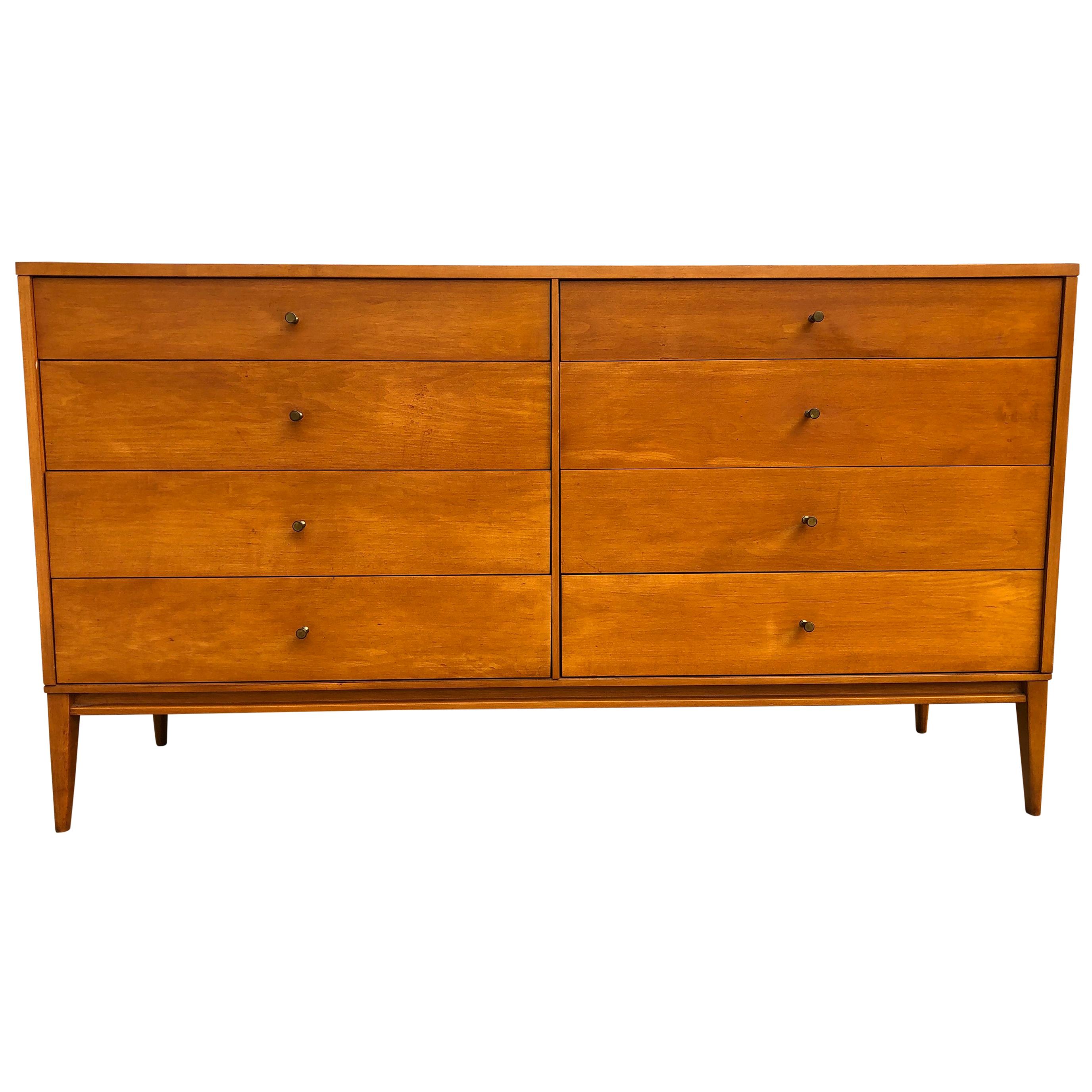 Midcentury Paul McCobb 8-Drawer Dresser Credenza #1507 Maple Brass