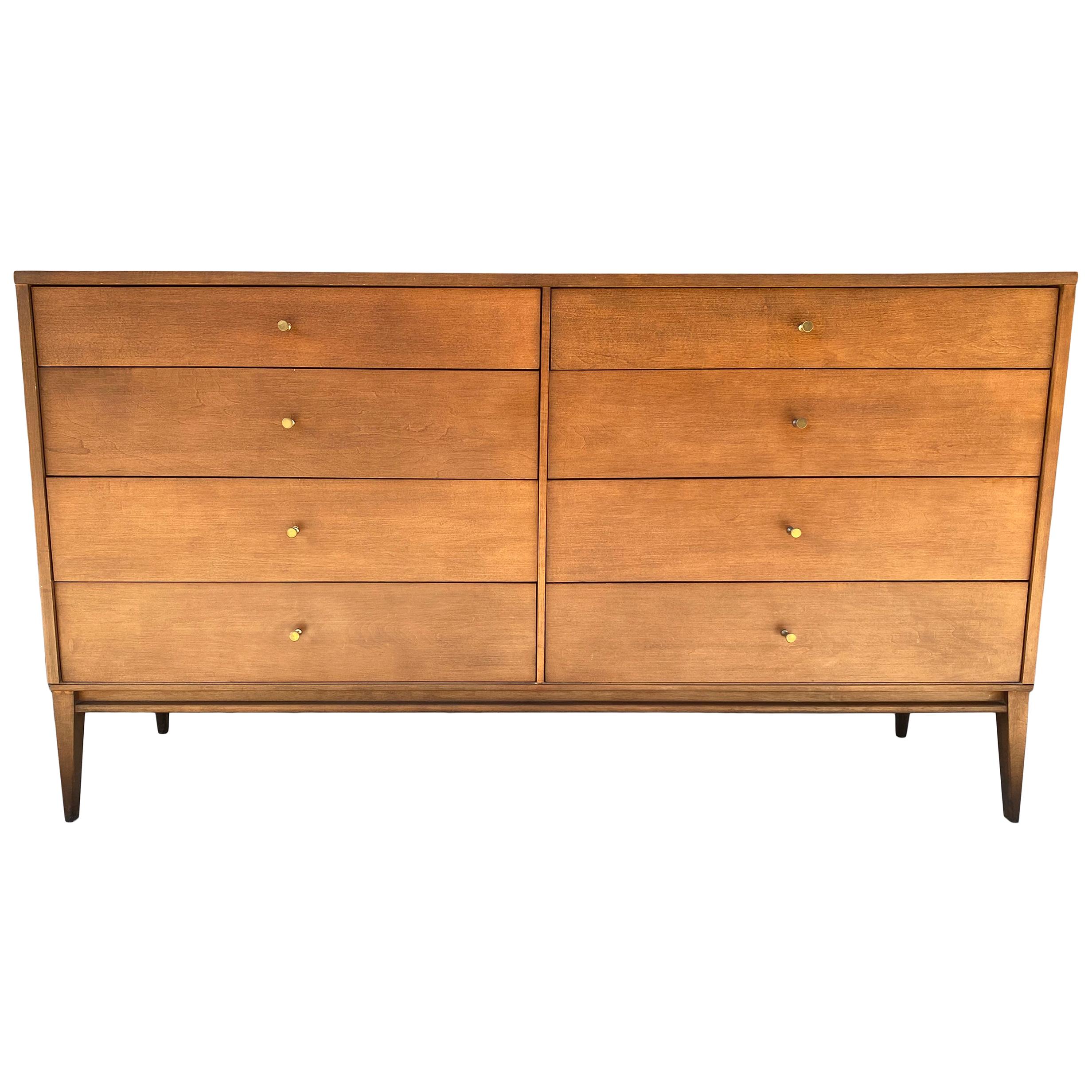 Midcentury Paul McCobb 8Drawer Dresser Credenza 1507 Maple Brass