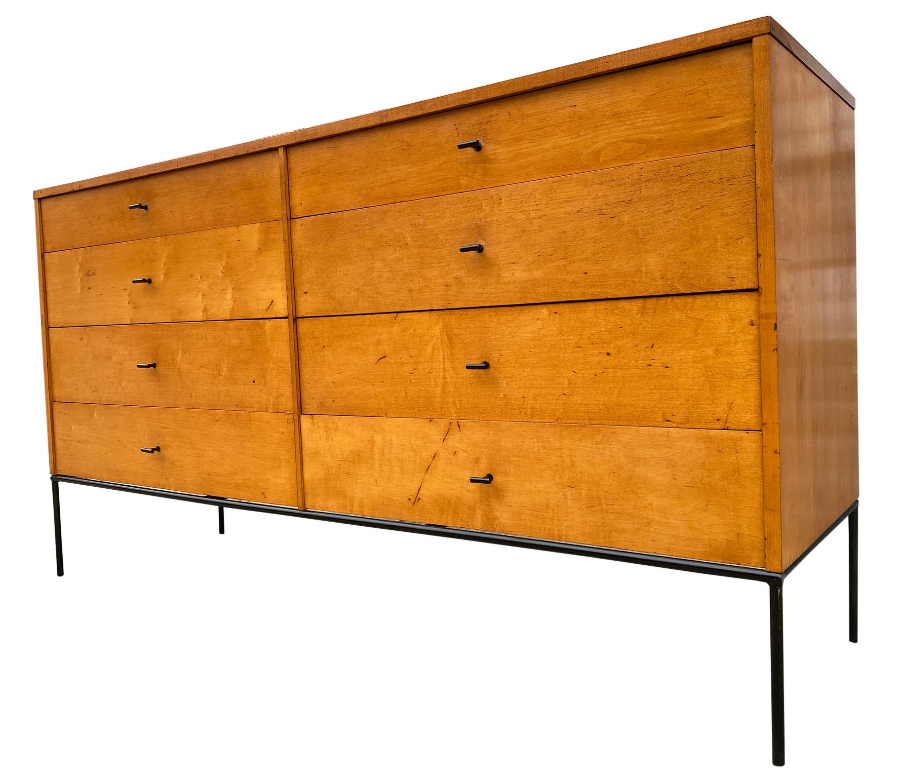 Midcentury Paul McCobb 8-Drawer Dresser Credenza #1507 Maple T Pulls In Fair Condition In BROOKLYN, NY