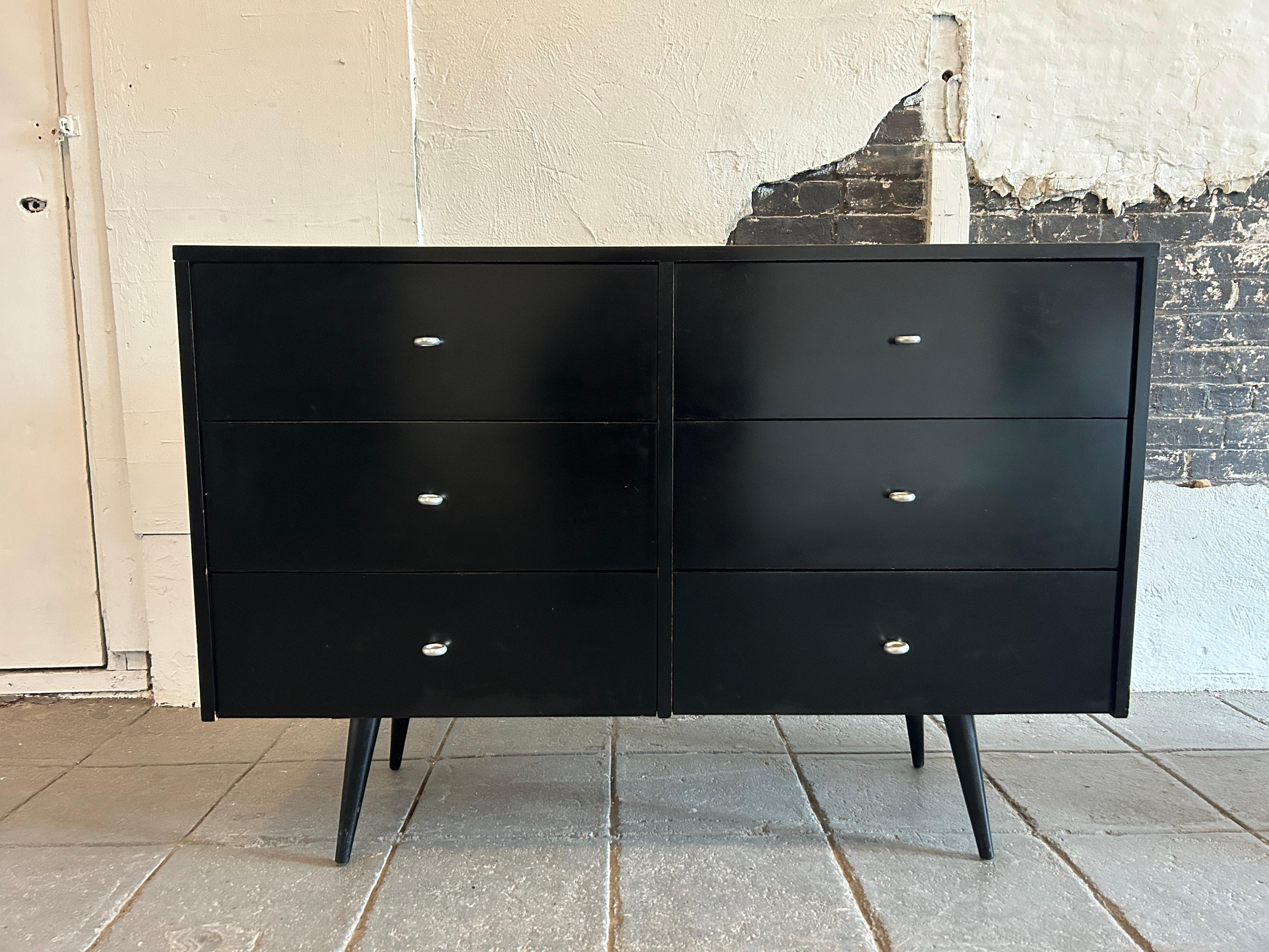 Mid-Century Modern Midcentury Paul McCobb Black 6 Drawer Dresser Credenza #1509 Ring Pulls en vente