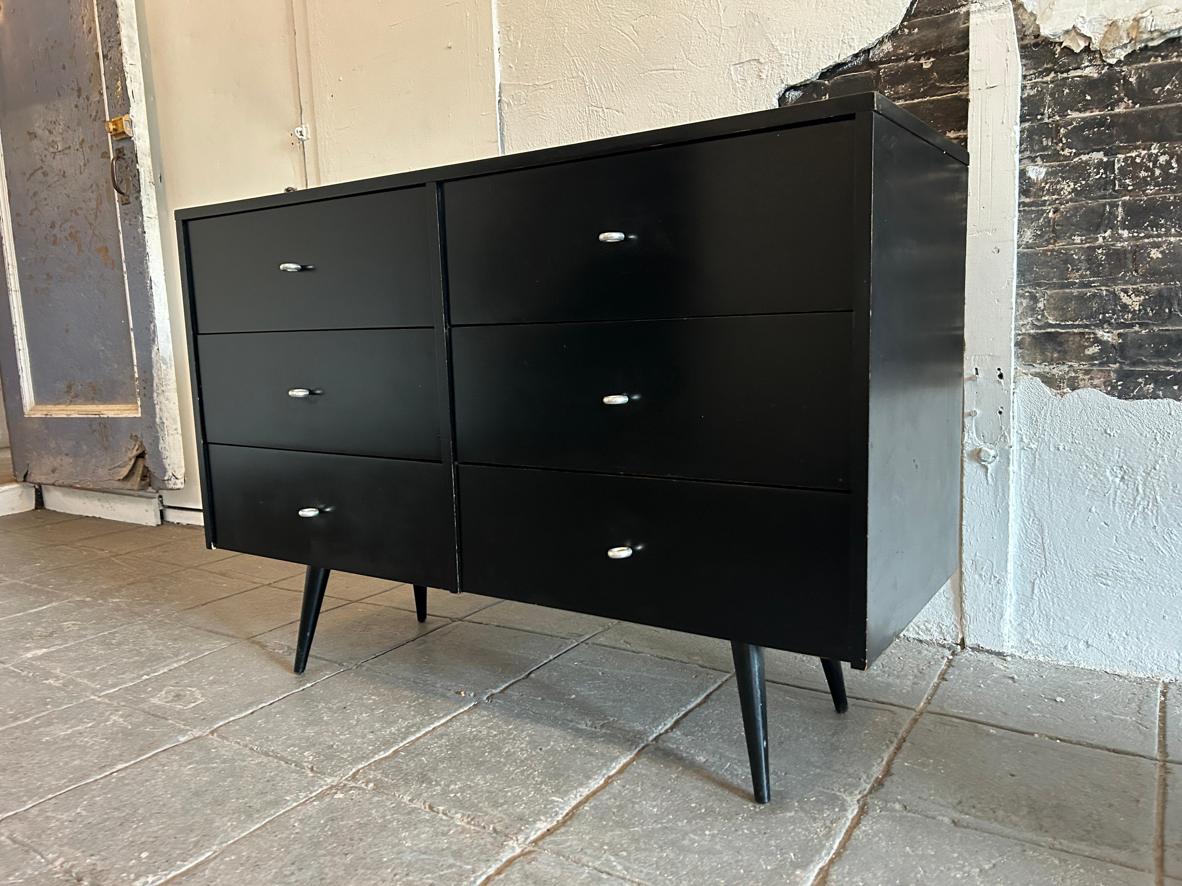 Américain Midcentury Paul McCobb Black 6 Drawer Dresser Credenza #1509 Ring Pulls en vente