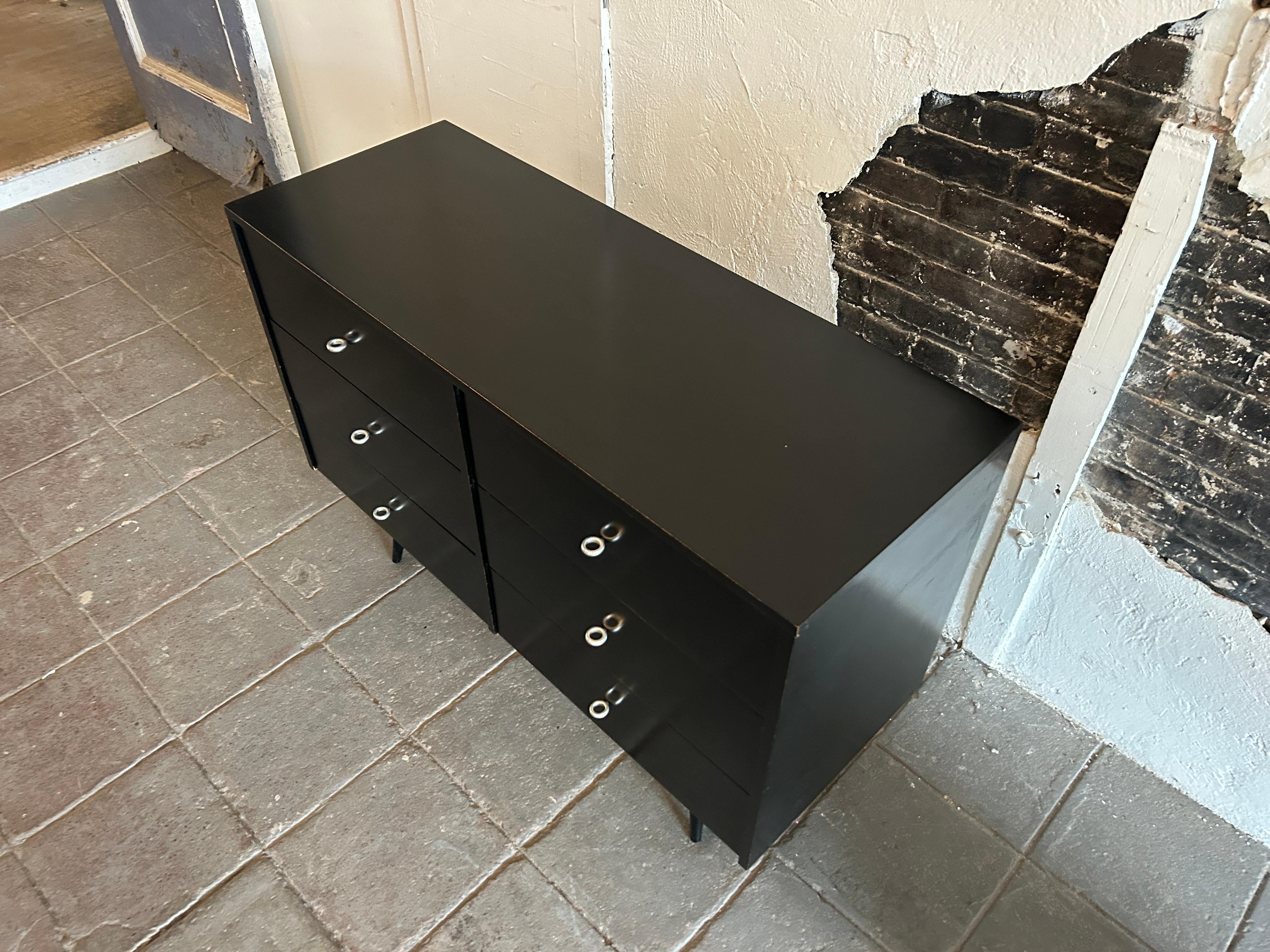 Travail du bois Midcentury Paul McCobb Black 6 Drawer Dresser Credenza #1509 Ring Pulls en vente