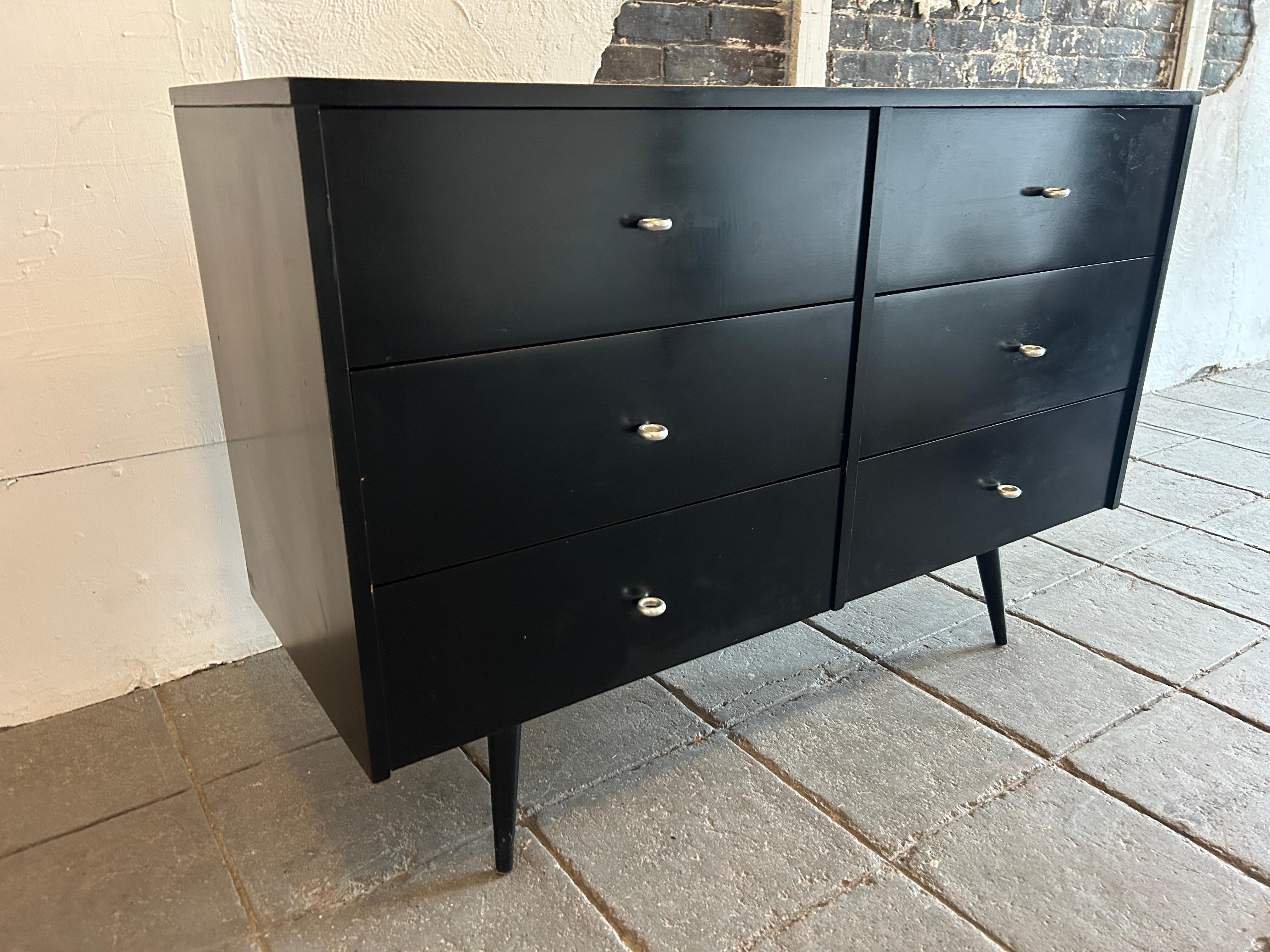 Midcentury Paul McCobb Black 6 Drawer Dresser Credenza #1509 Ring Pulls Bon état - En vente à Brooklyn, NY