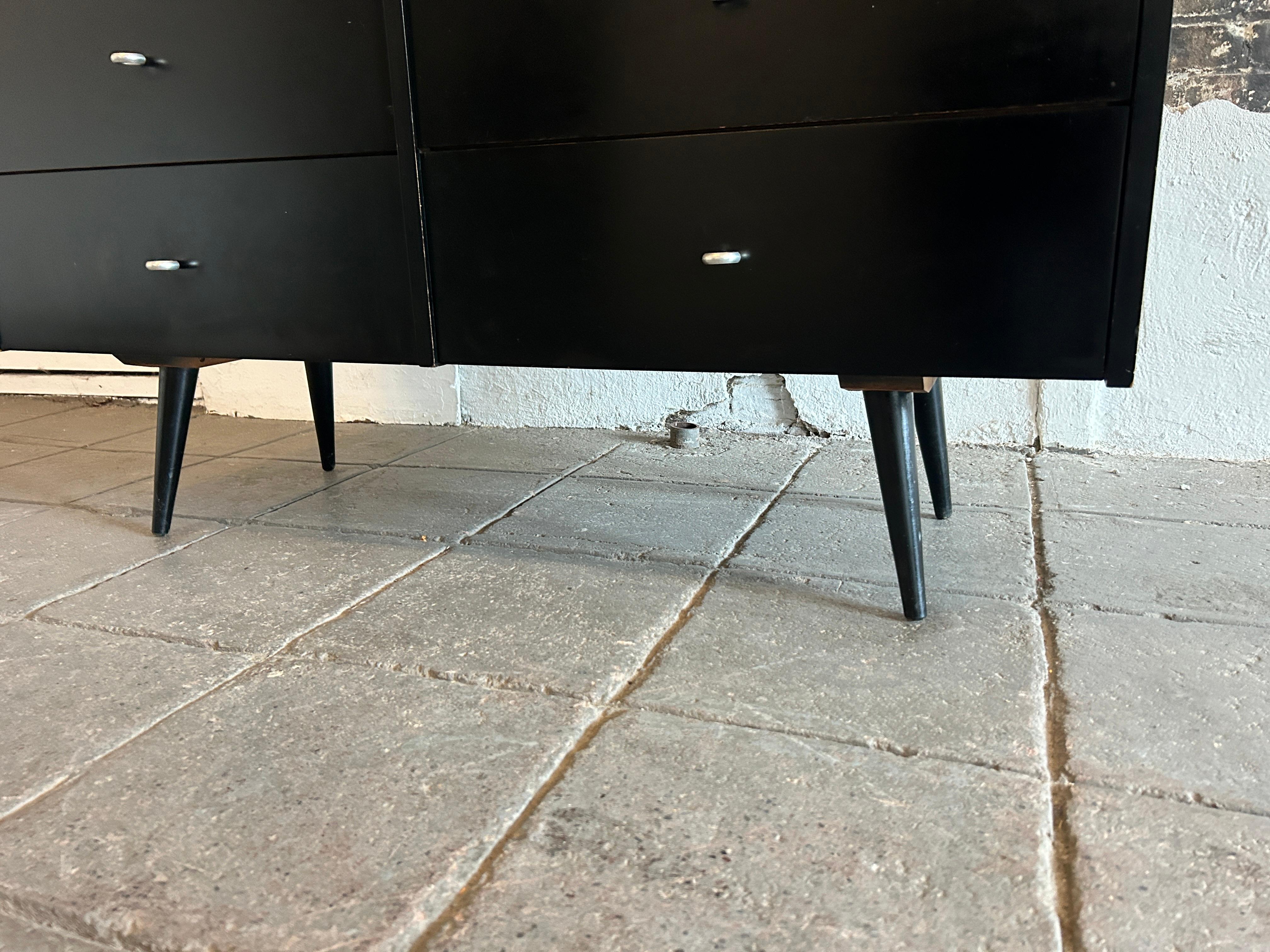 Aluminium Midcentury Paul McCobb Black 6 Drawer Dresser Credenza #1509 Ring Pulls en vente