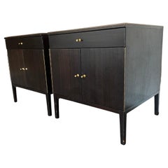 Vintage Mid-Century Paul McCobb Calvin #7700 Nightstands Brass Trim Dark Mahogany 