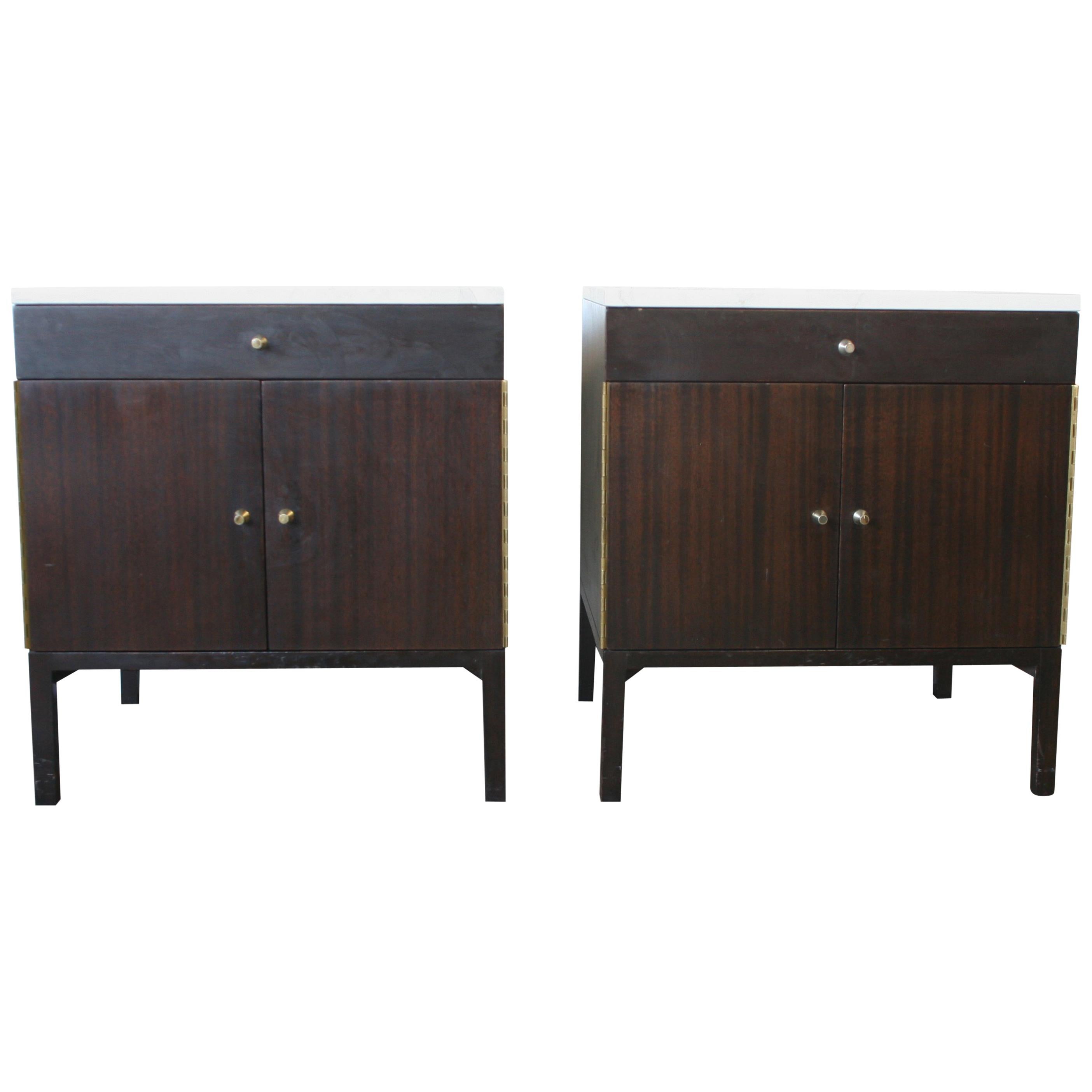 Midcentury Paul McCobb Calvin #7700 Nightstands Calacatta Gold Marble Tops