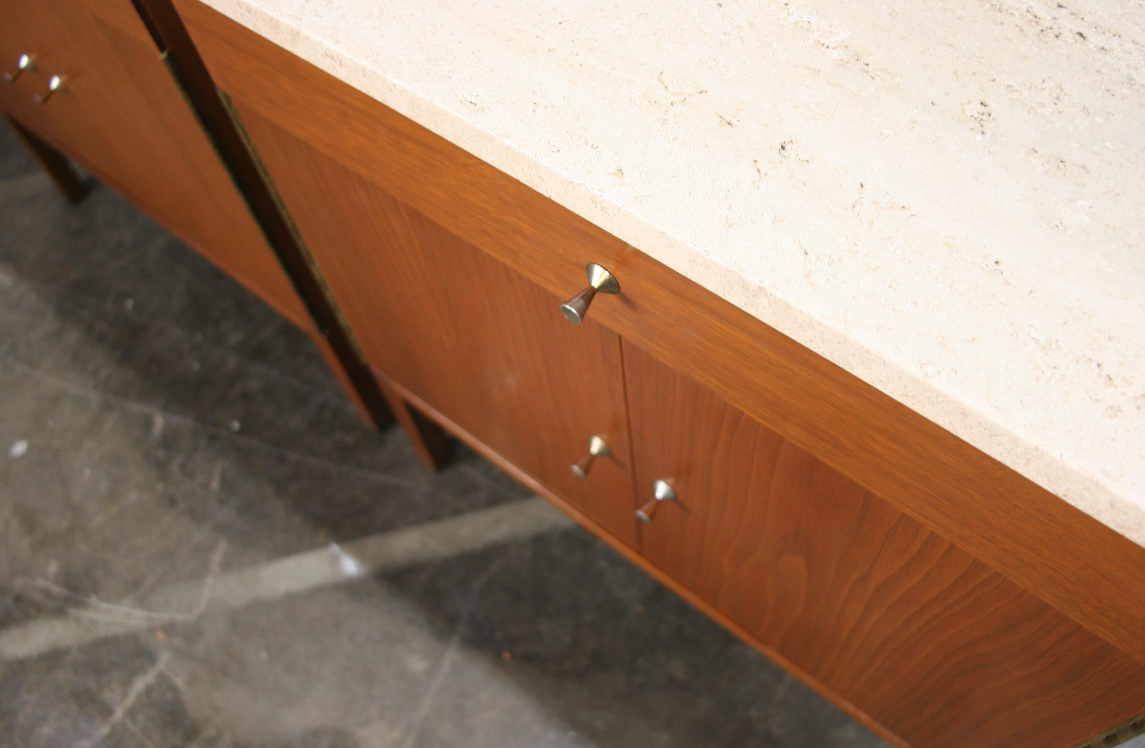 Midcentury Paul McCobb Calvin #7700 Nightstands Travertine Marble tops In Good Condition In BROOKLYN, NY