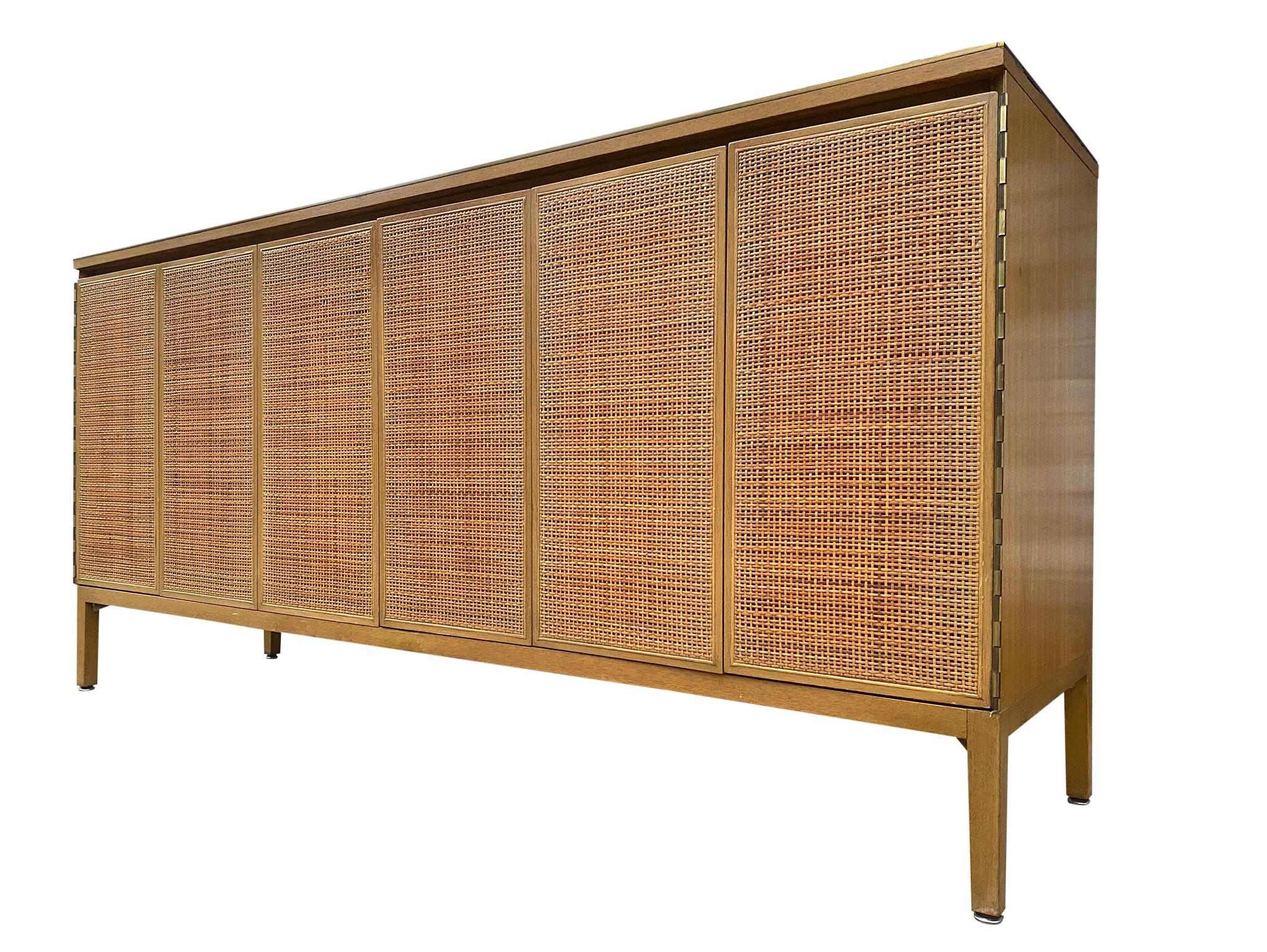 Midcentury Paul McCobb Calvin 8-Drawer Dresser Credenza #7707 Cane leather Brass 8