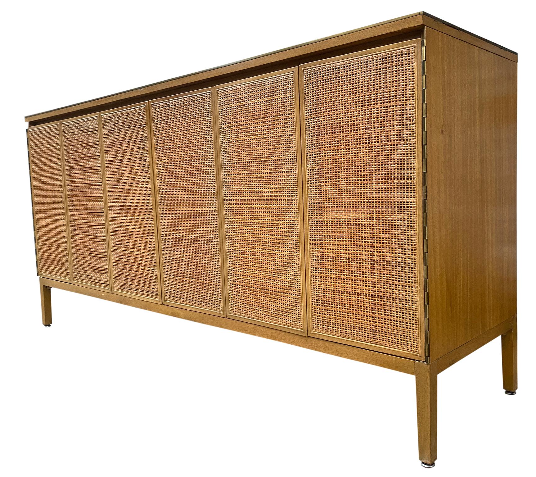 Mid-Century Modern Midcentury Paul McCobb Calvin 8-Drawer Dresser Credenza #7707 Cane leather Brass