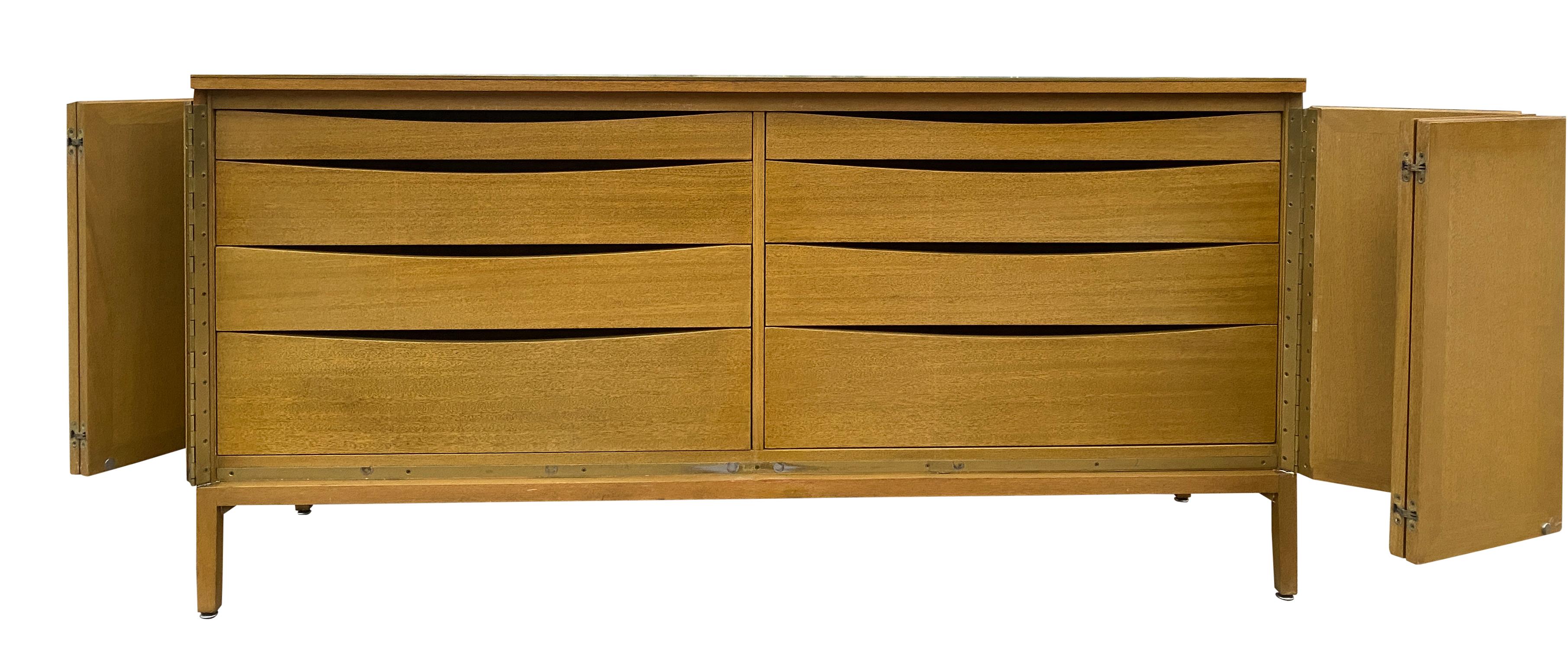 Midcentury Paul McCobb Calvin 8-Drawer Dresser Credenza #7707 Cane leather Brass 3