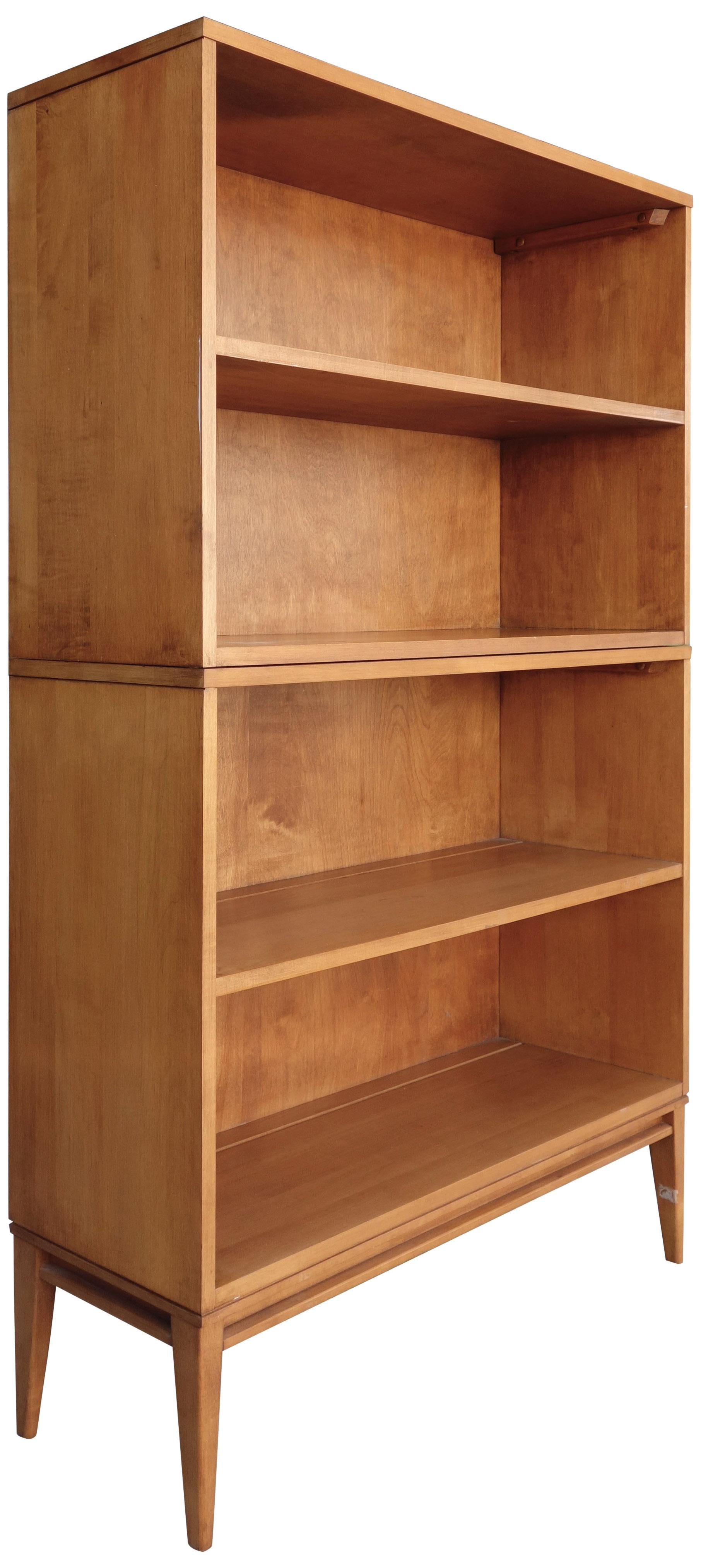 American Midcentury Paul McCobb Double Bookcase #1516 Maple on Wood Base