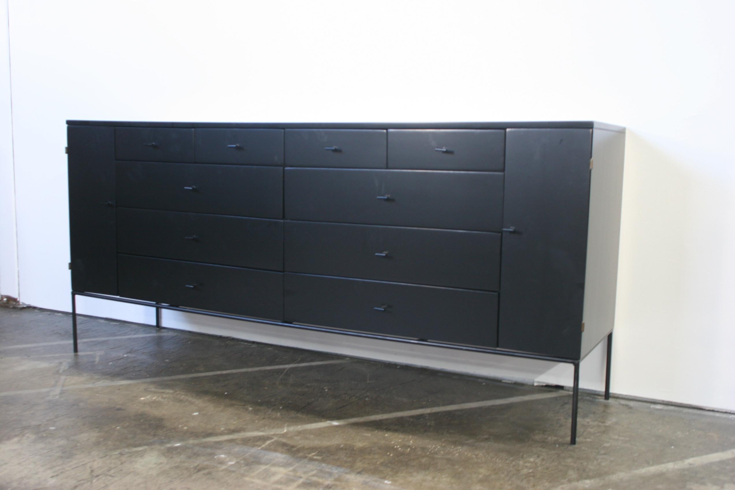 Mid-Century Paul McCobb Maple 20-Drawer Dresser #1510 All Black Finish T Pulls 3