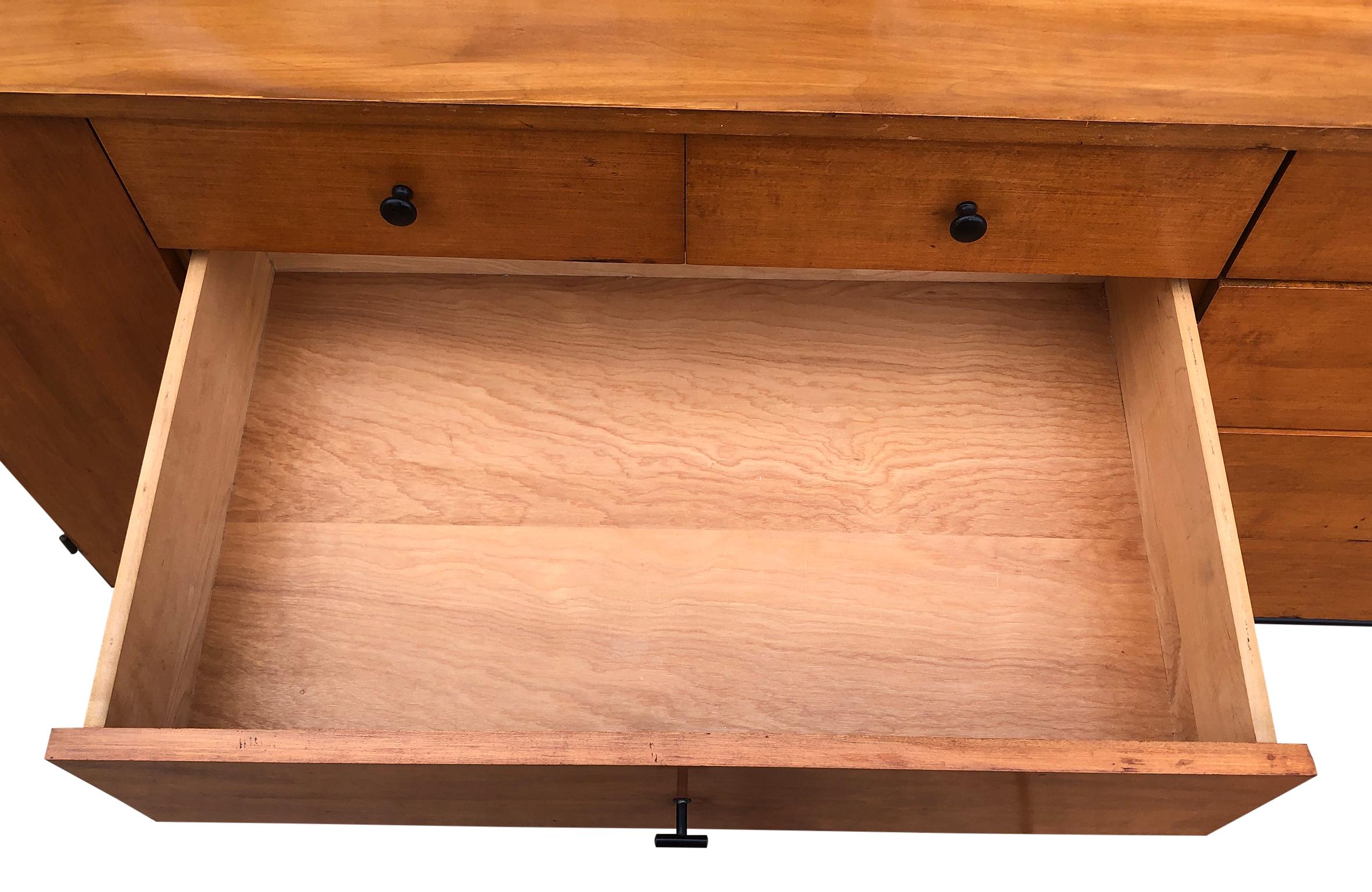 Midcentury Paul McCobb Maple 20-Drawer Maple Dresser #1510 T Pulls Iron Base 4