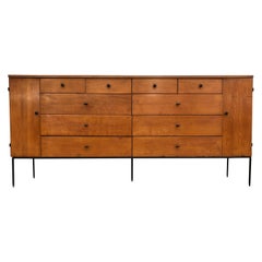 Midcentury Paul McCobb Maple 20-Drawer Maple Dresser #1510 T Pulls Iron Base