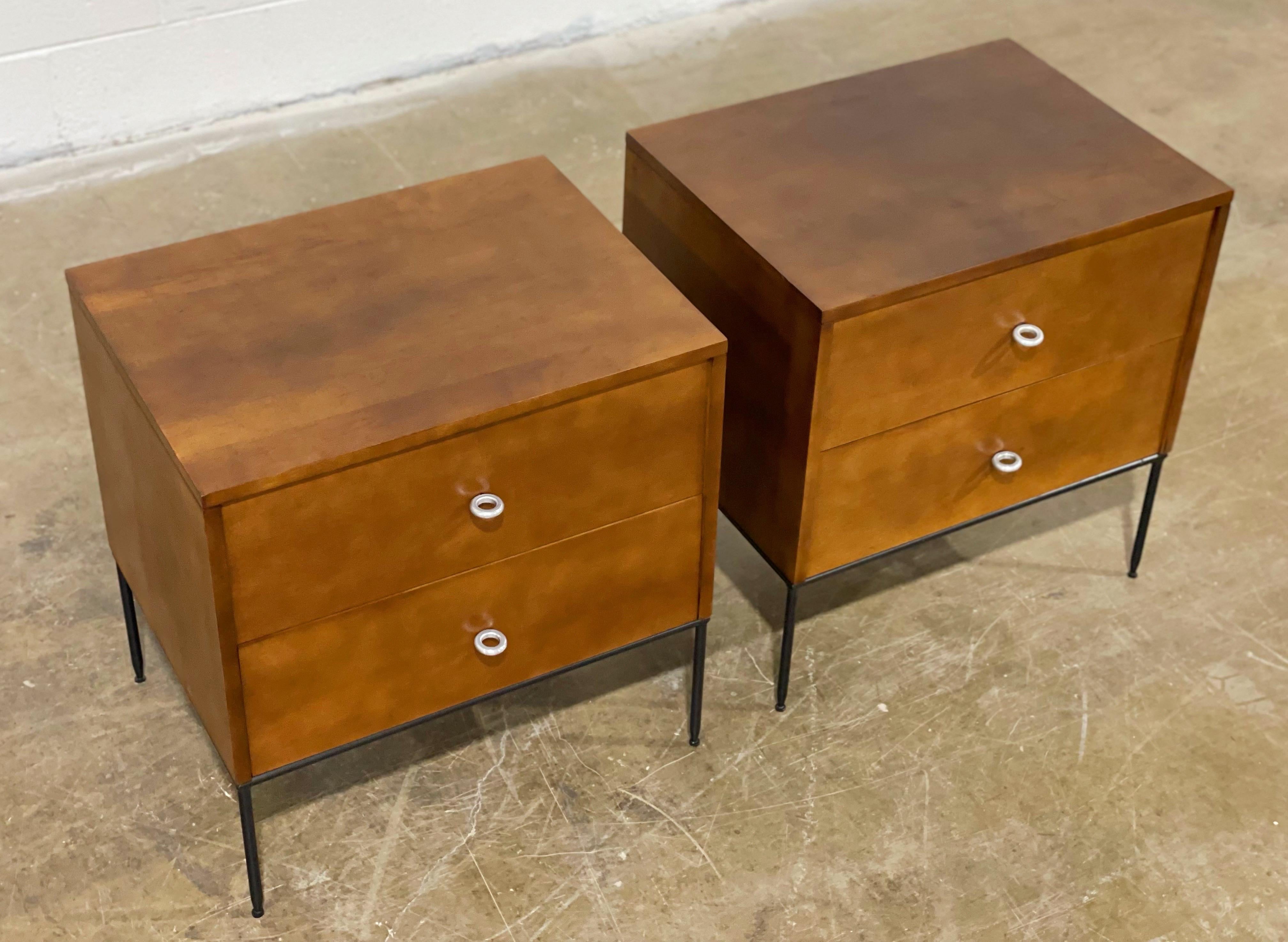 Midcentury Paul McCobb Nightstands #1503, Two Drawer on Iron Bases O-Ring Pulls 6