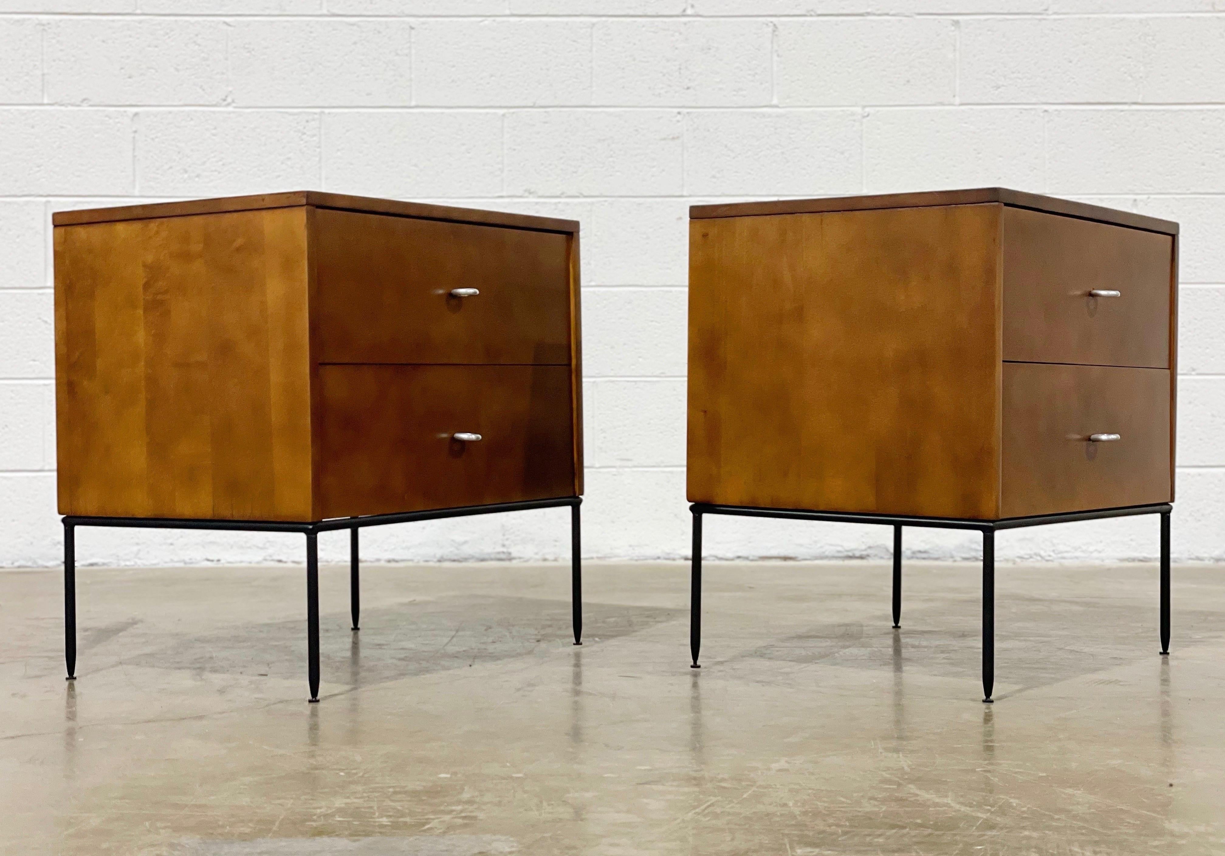 Midcentury Paul McCobb Nightstands #1503, Two Drawer on Iron Bases O-Ring Pulls 7